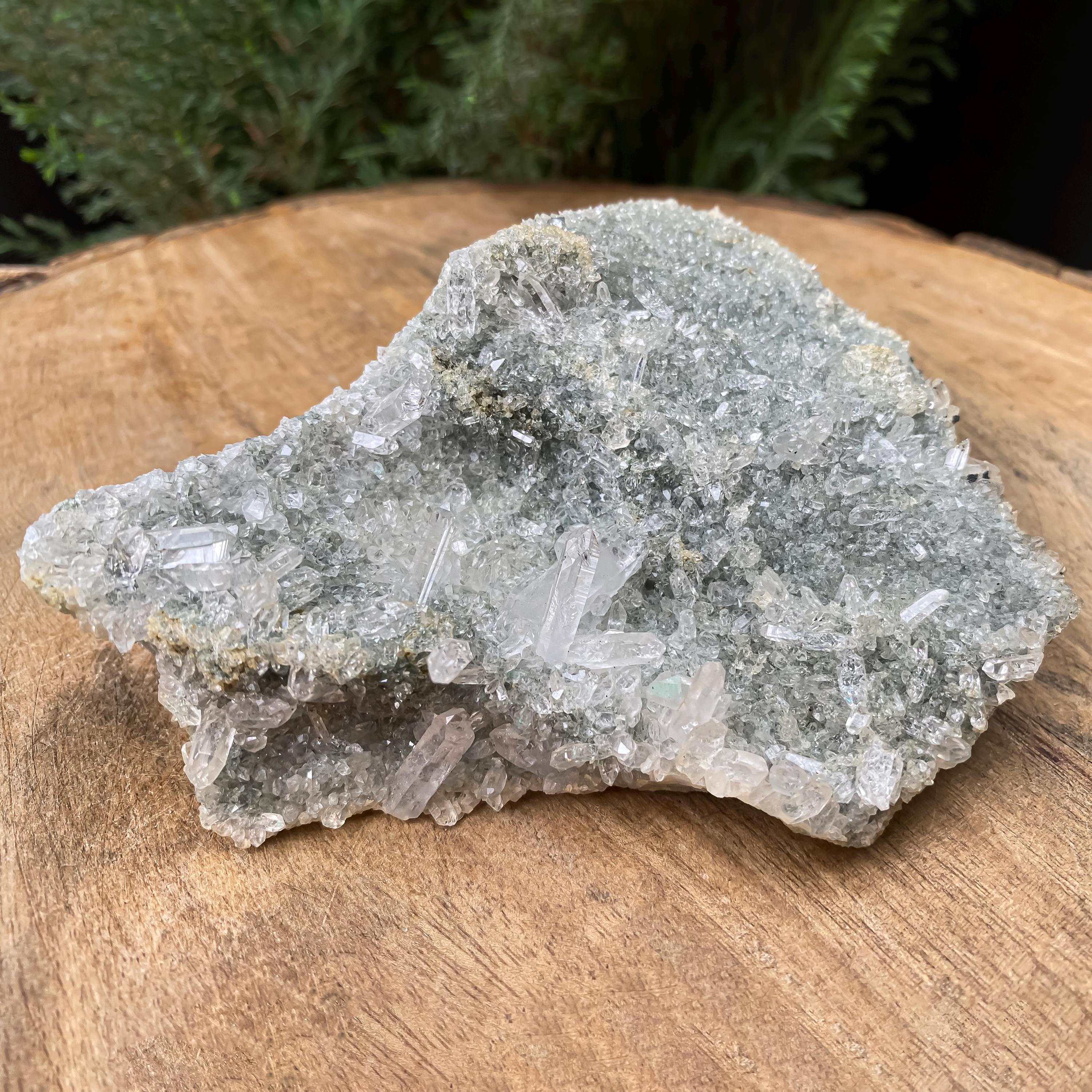 Himalayan Green Chlorite Quartz Cluster: Raw Healing Crystal, Home Decor 265gm