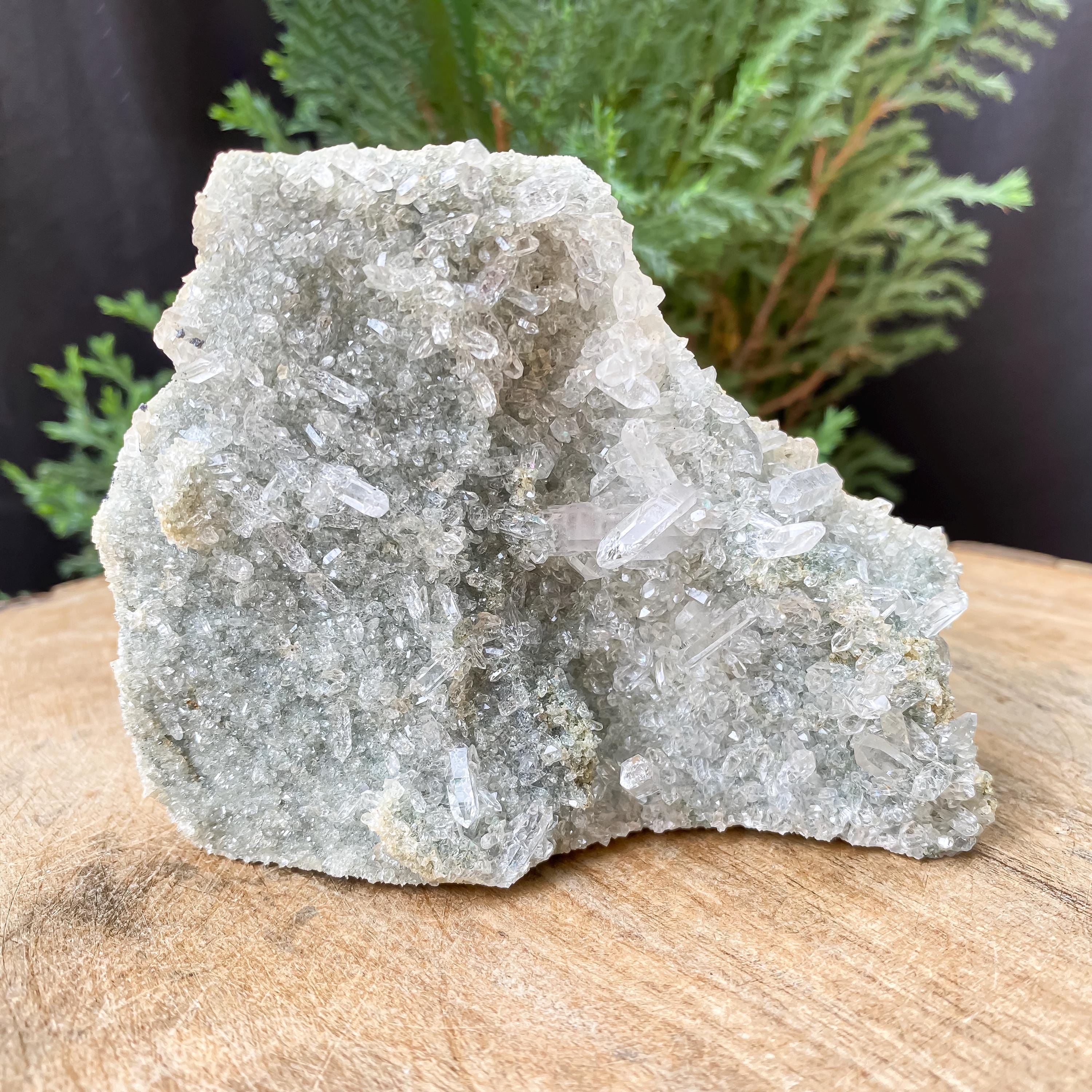 Himalayan Green Chlorite Quartz Cluster: Raw Healing Crystal, Home Decor 265gm