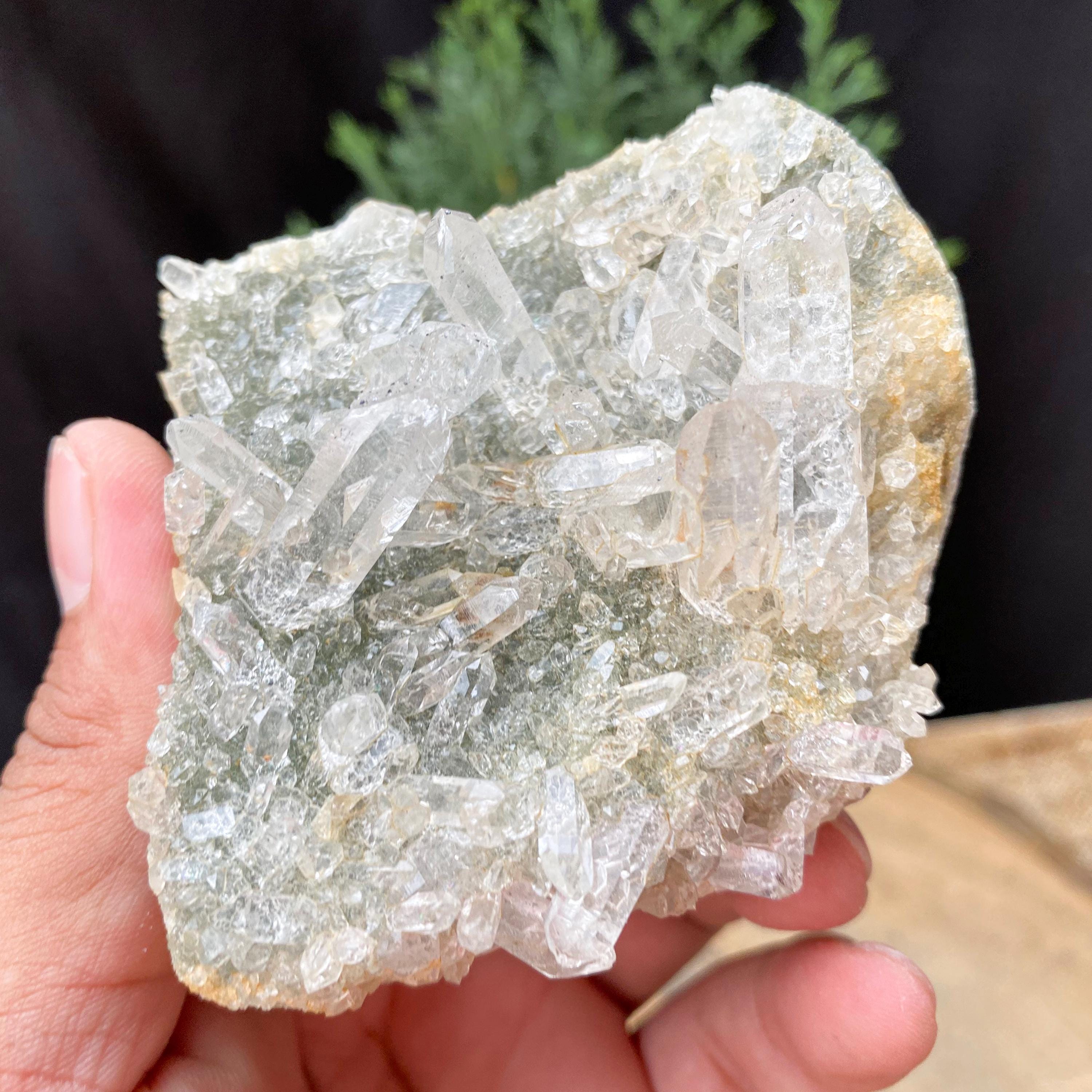 Himalayan Green Chlorite Quartz Cluster: Raw Crystal Healing Stone, 220g