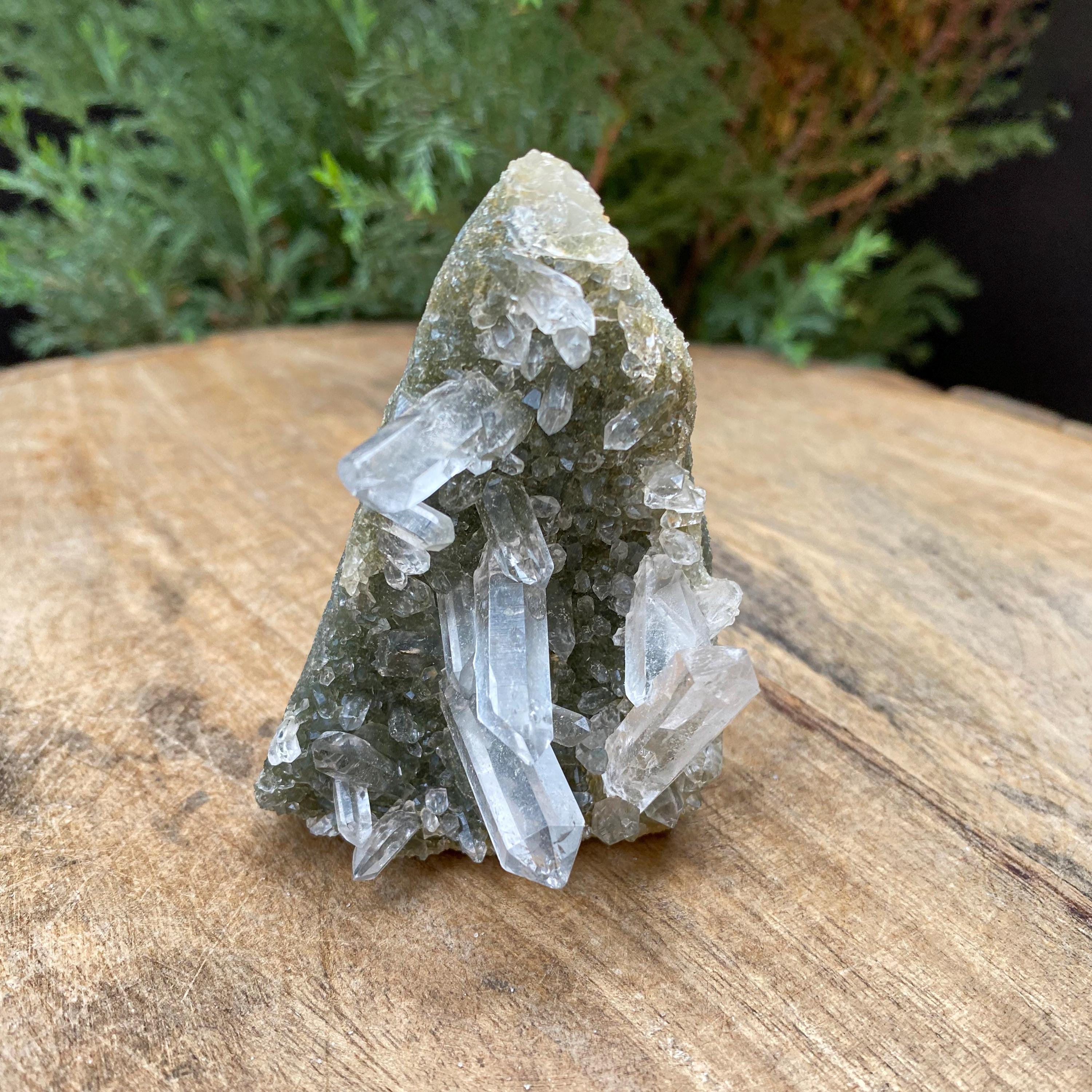 Himalayan Green Chlorite Quartz Point: 90gm Gwindel Crystal