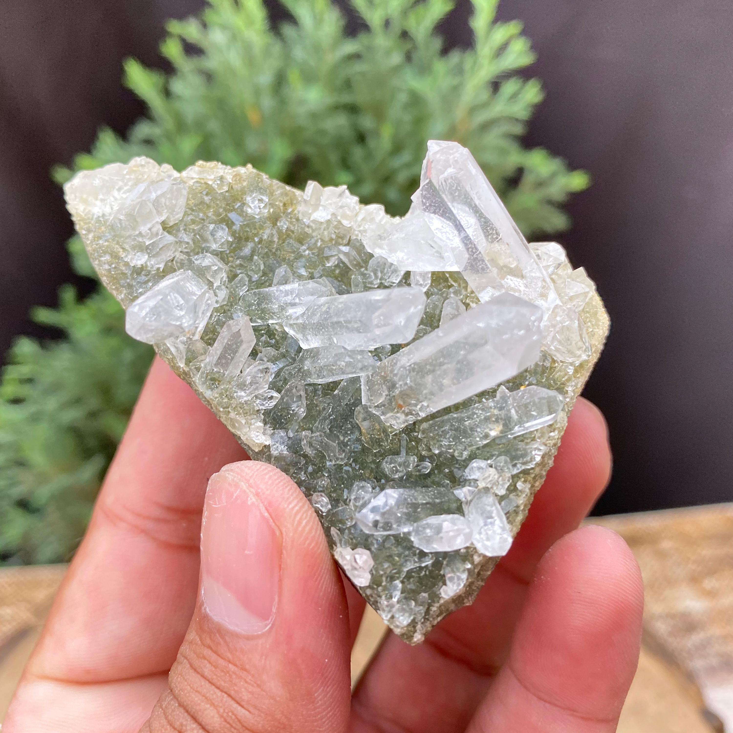 Himalayan Green Chlorite Quartz Point: 90gm Gwindel Crystal