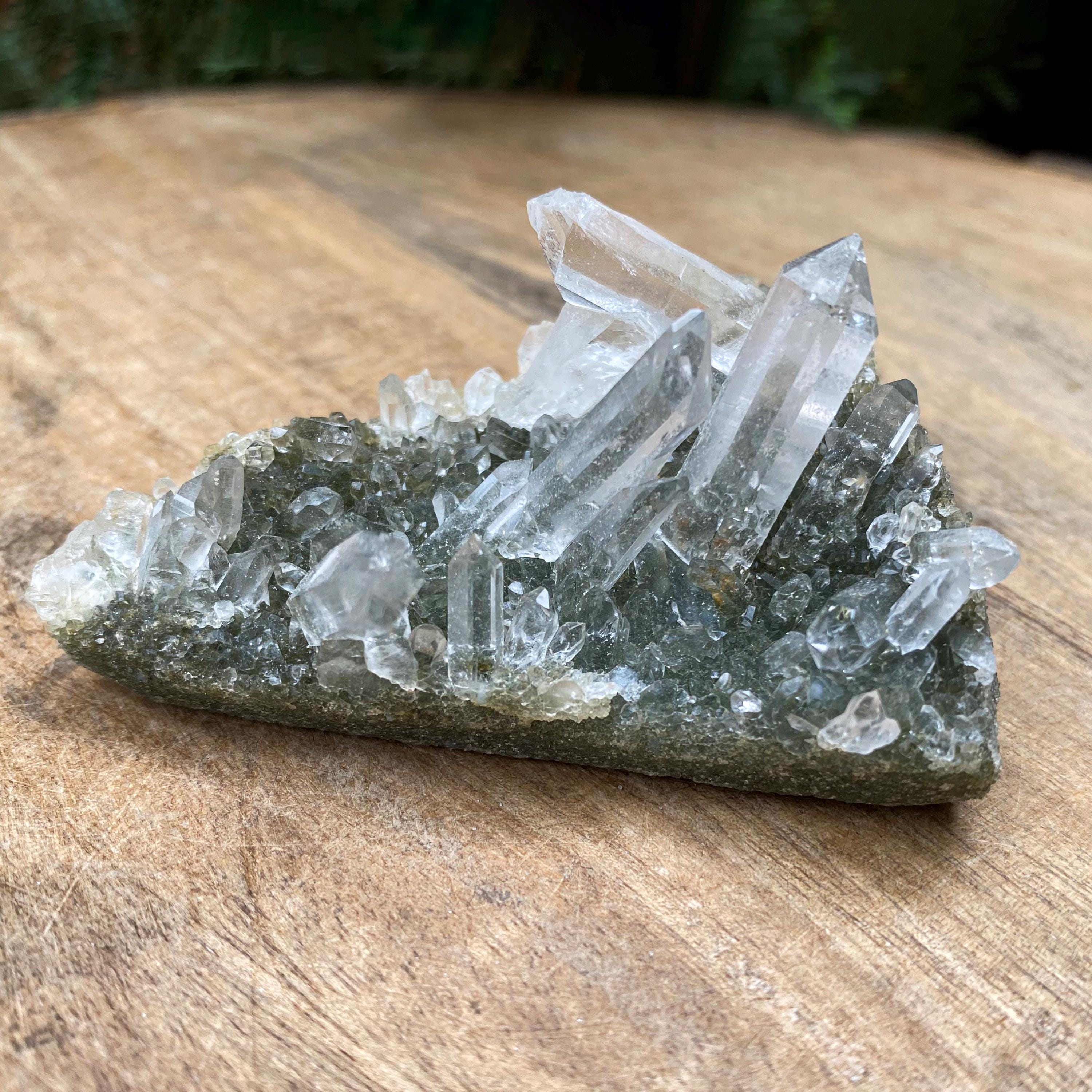 Himalayan Green Chlorite Quartz Point: 90gm Gwindel Crystal