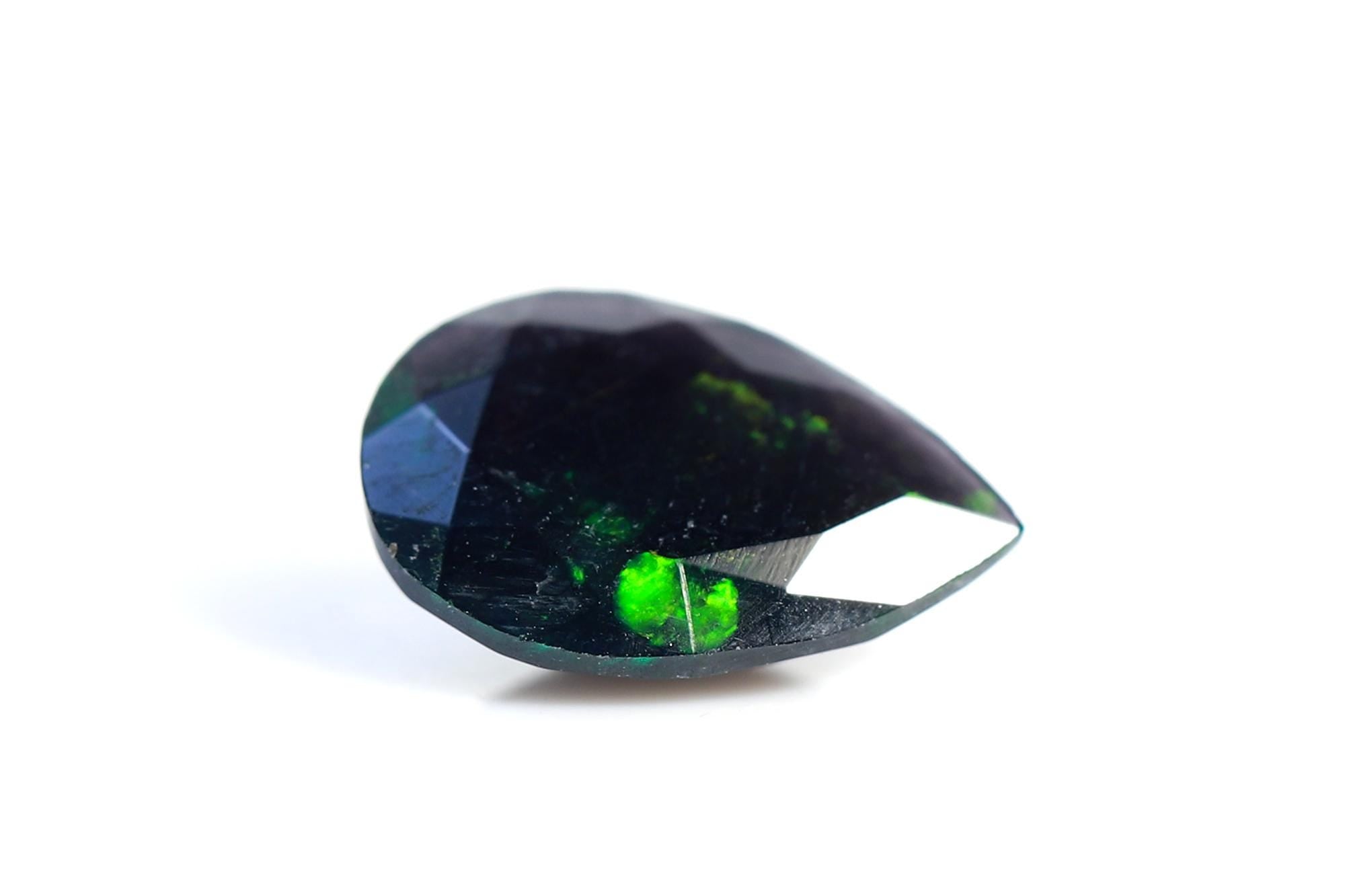 Ethiopian Black Opal Stone: 7x11mm Pear Cabochon, Multi-Fire Gemstone