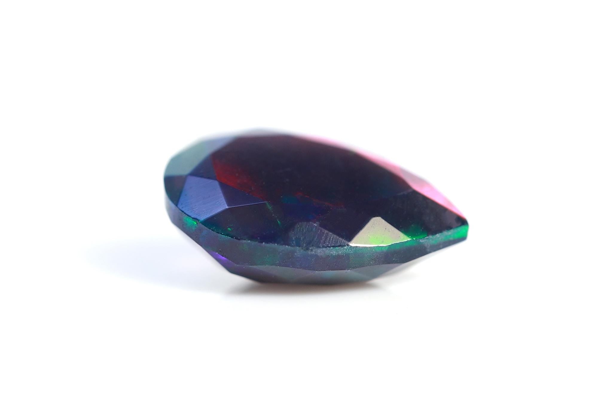 7x10mm Ethiopian Black Opal Gemstone: Faceted Pear Cut Stone