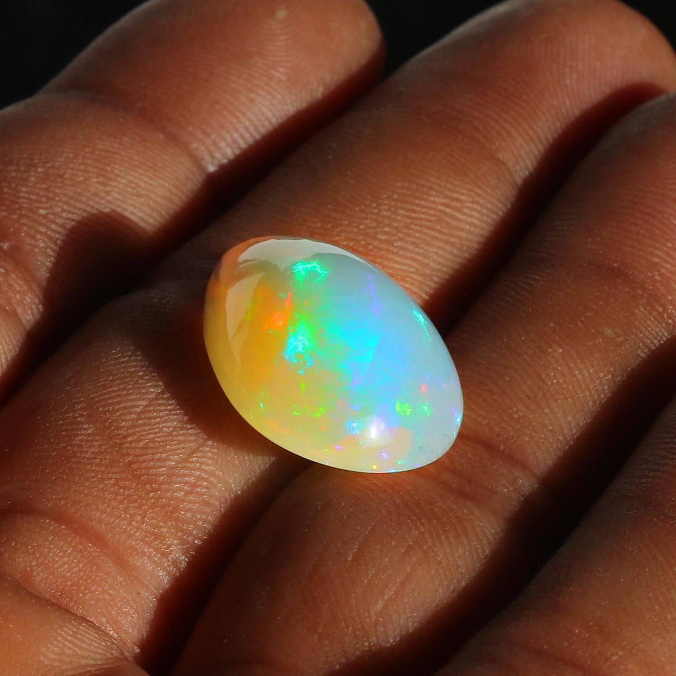 Ethiopian Welo Opal Pear Cabochon: Rainbow Fire Gemstone, 15x20 mm