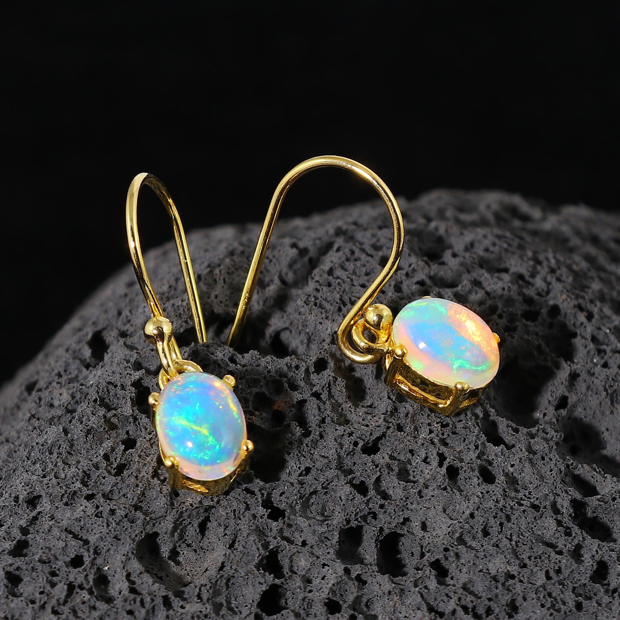 Ethiopian Opal 925 Sterling Silver Earrings: October Birthstone Jewelry 6*8mm Opal