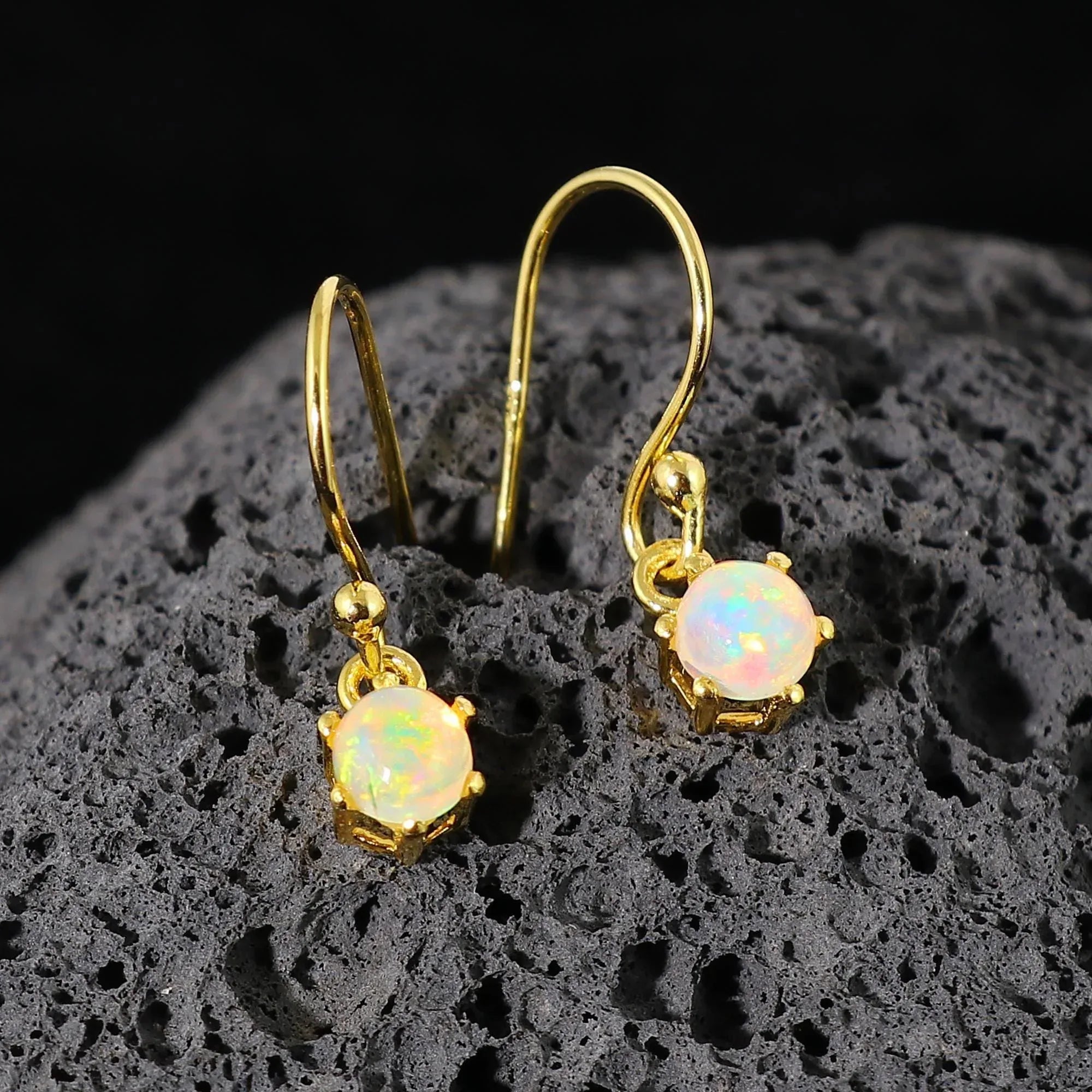 Ethiopian Opal Earrings: 925 Sterling Silver, Yellow Gold Plated 5mm