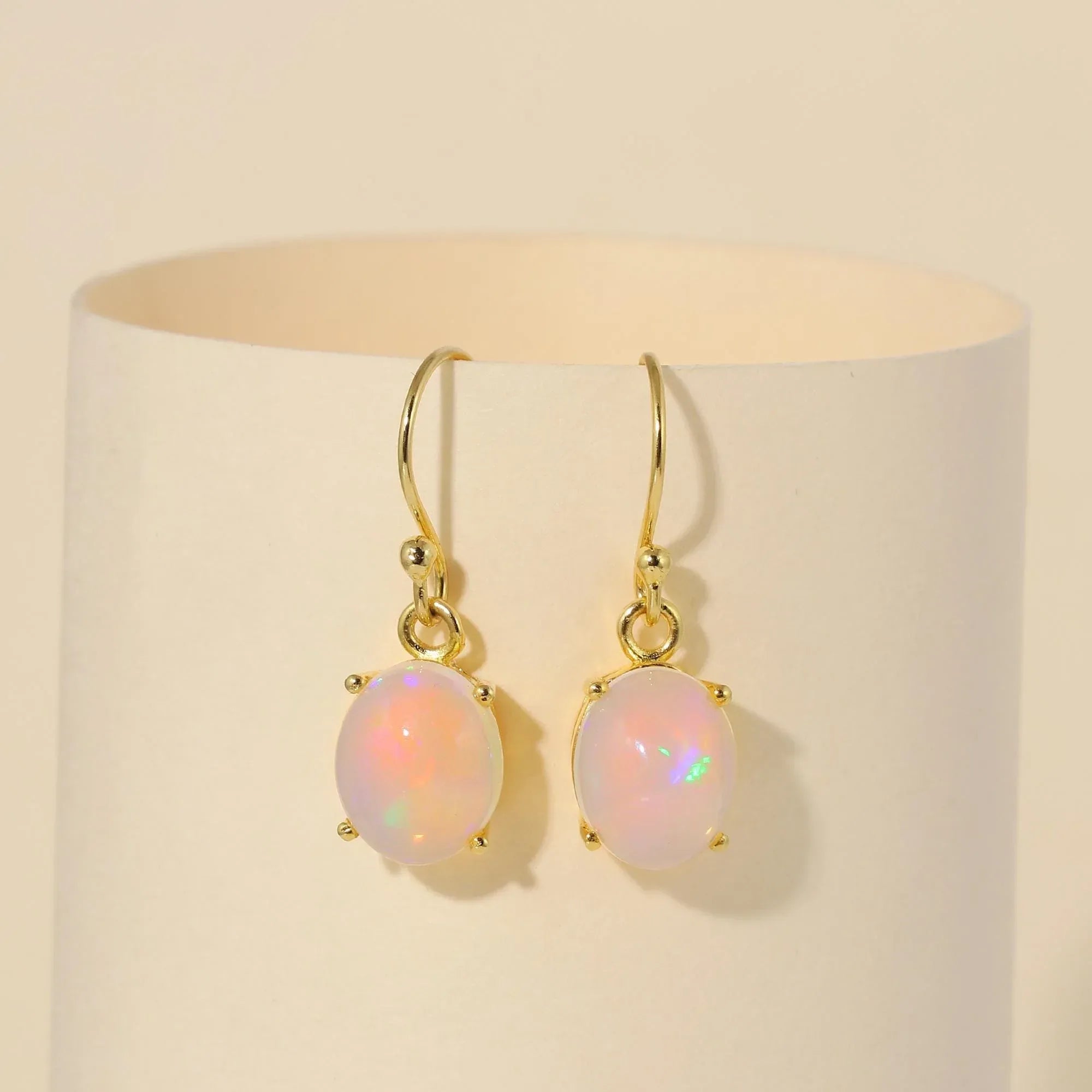 Ethiopian Fire Opal Sterling Silver Earrings: Natural Opal Cabochon Jewelry