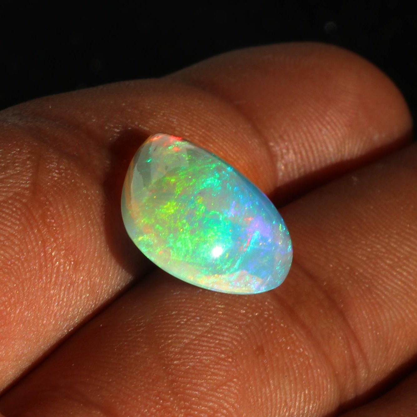 Ethiopian Welo Opal Cabochon Pear: Rainbow Fire Gemstone, 7.50 Cts