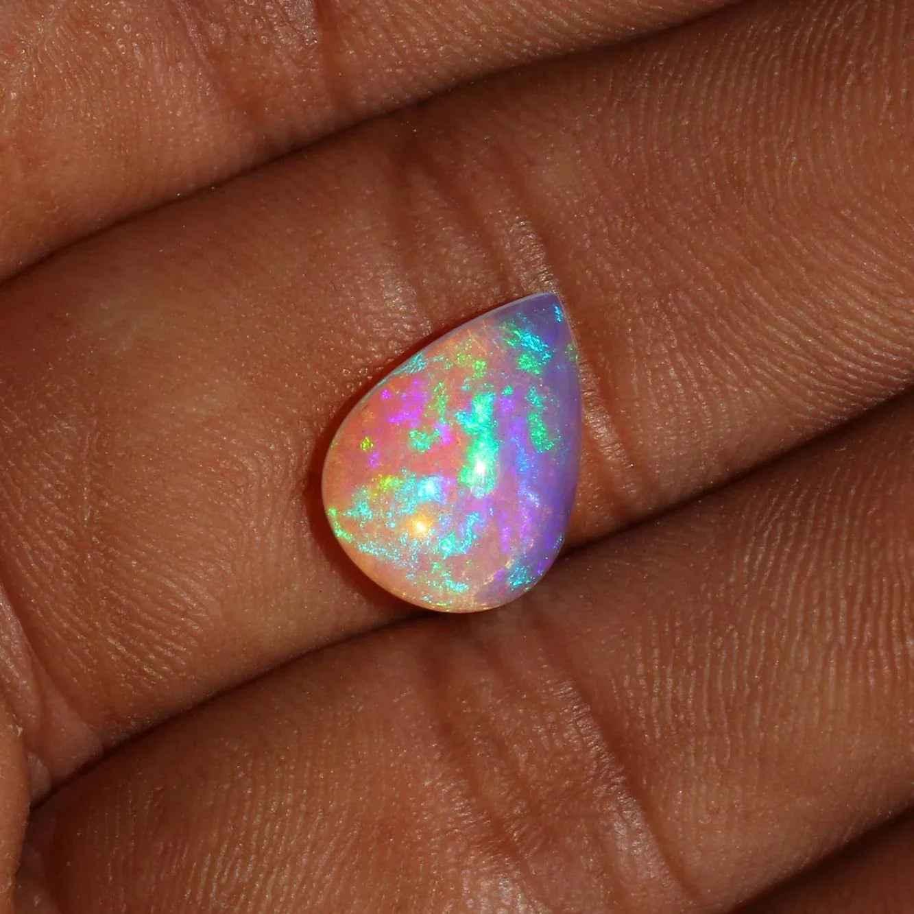 Ethiopian Welo Opal Pear Cabochon - 3.07ct Multi-Fire October Birthstone Gemstone (13x10mm) loose gemstones