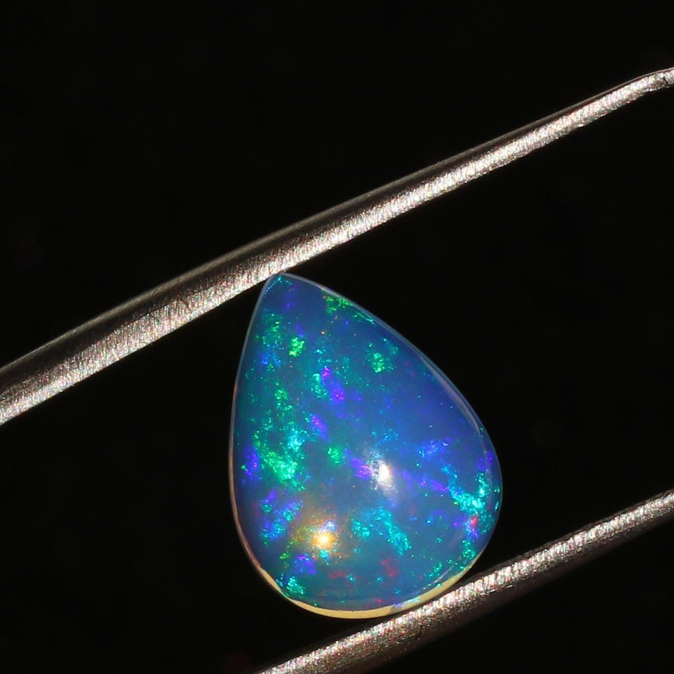 Ethiopian Welo Opal Pear Cabochon: Multi-Fire Gemstone, October Birthstone (3.07ct, 13x10mm)