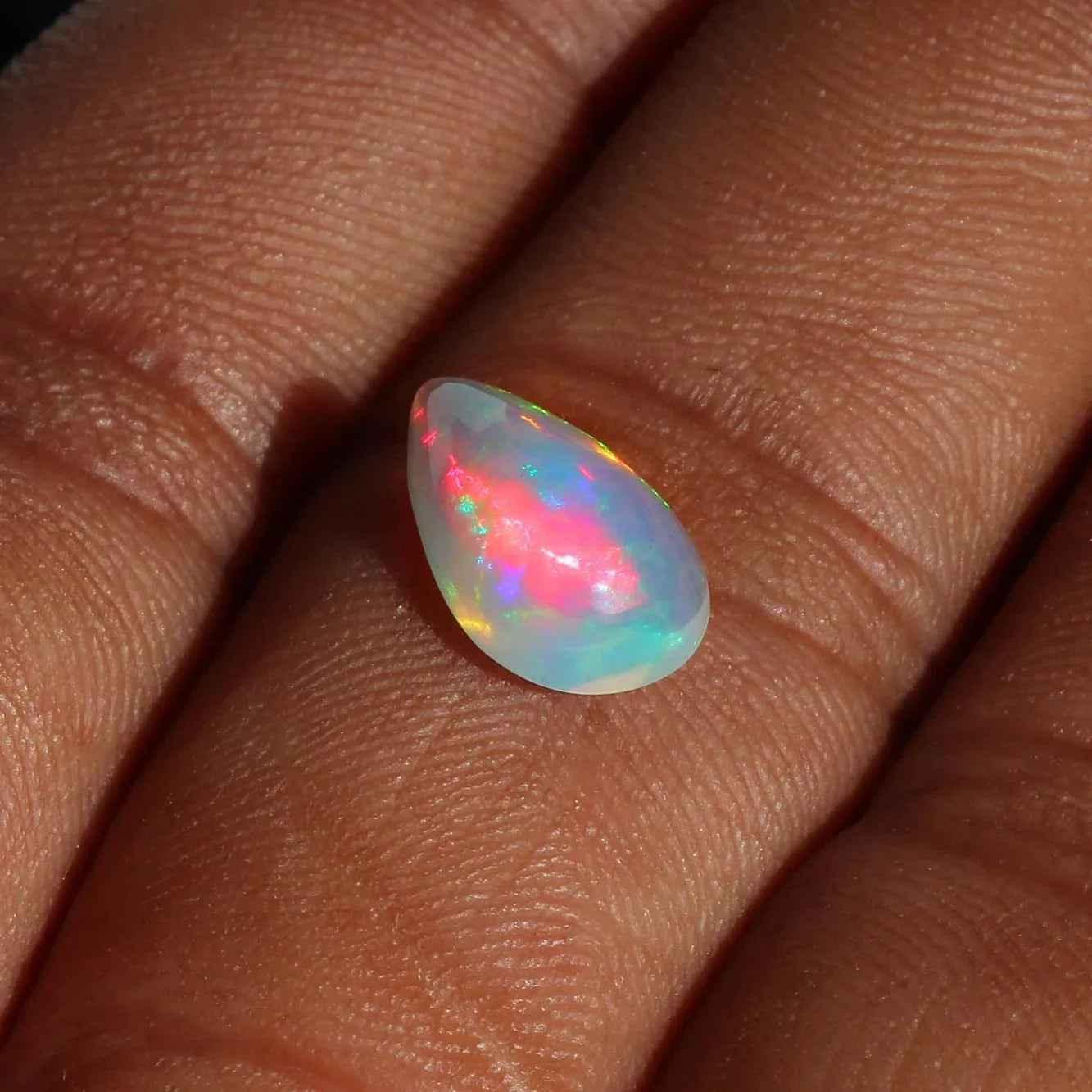 Ethiopian Opal Cabochon Gemstone 2.12 Cts Pear Shape with Vibrant Play of Color loose gemstones