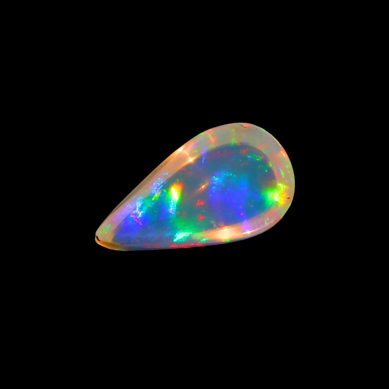 Welo Fire Opal Cabochon: Rainbow Pear-Shape Gemstone (15x8mm, 2.73Ct