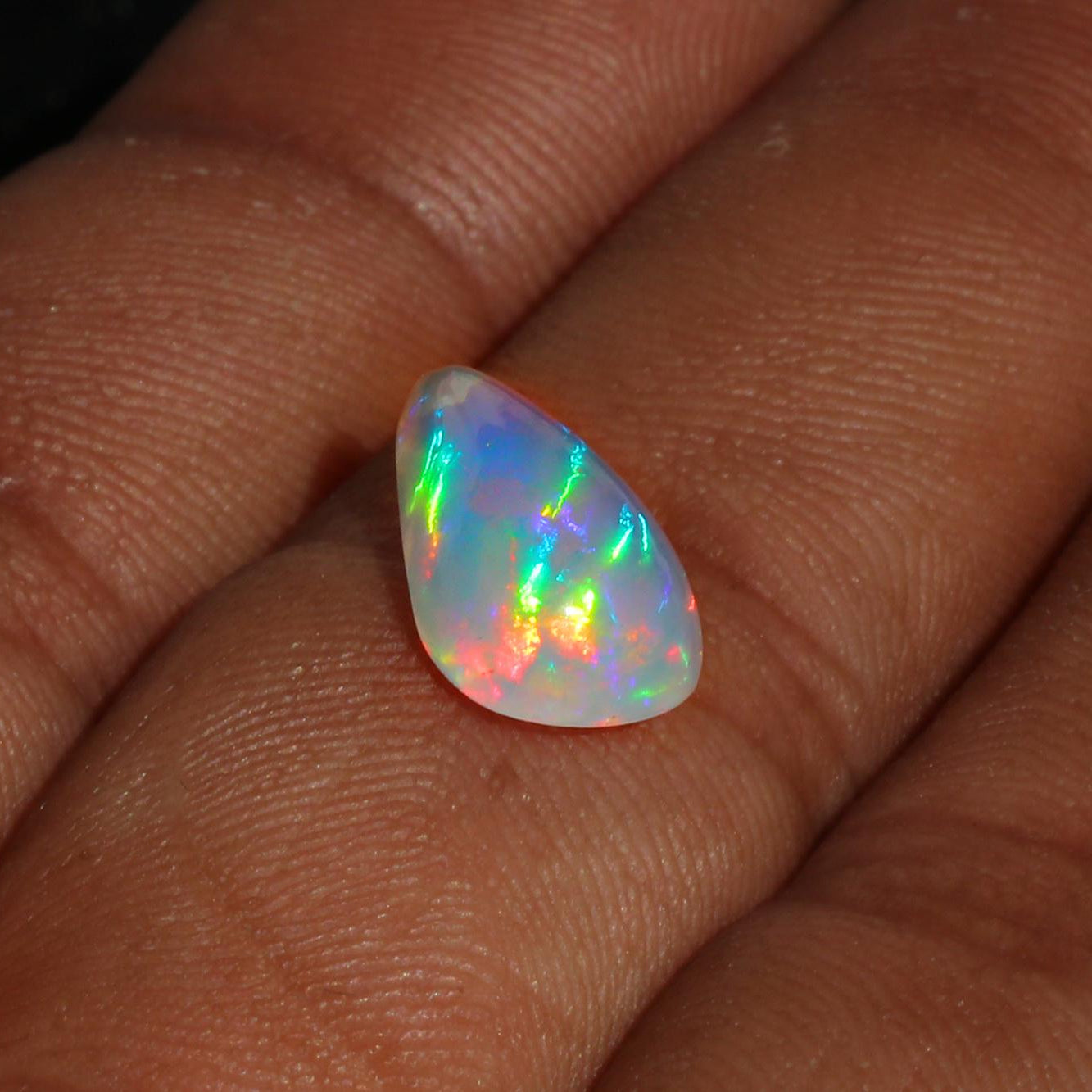 Welo Fire Opal Cabochon: Rainbow Pear-Shape Gemstone (15x8mm, 2.73Ct