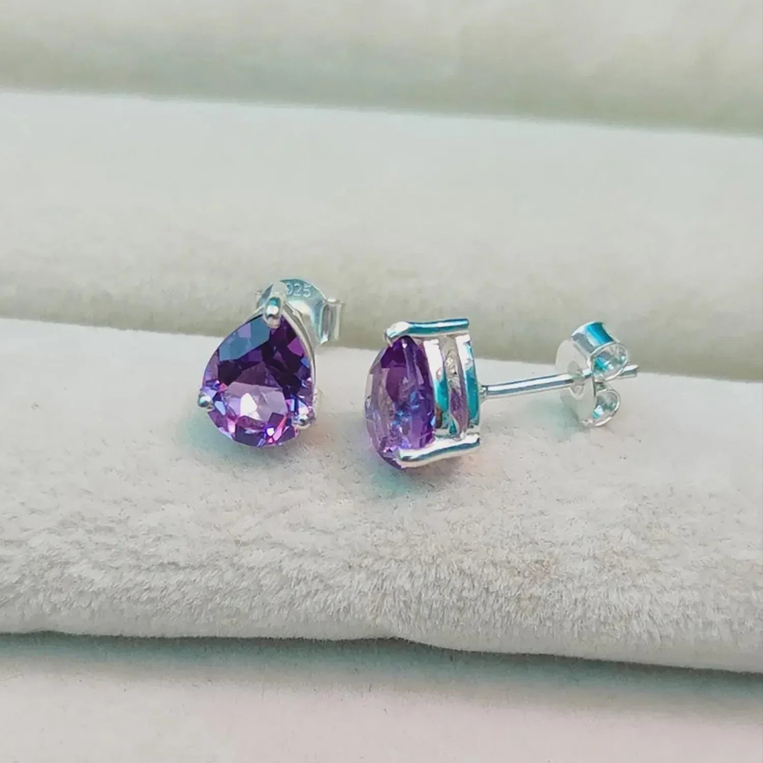 Amethyst Stud Earrings: 925 Sterling Silver, February Birthstone
