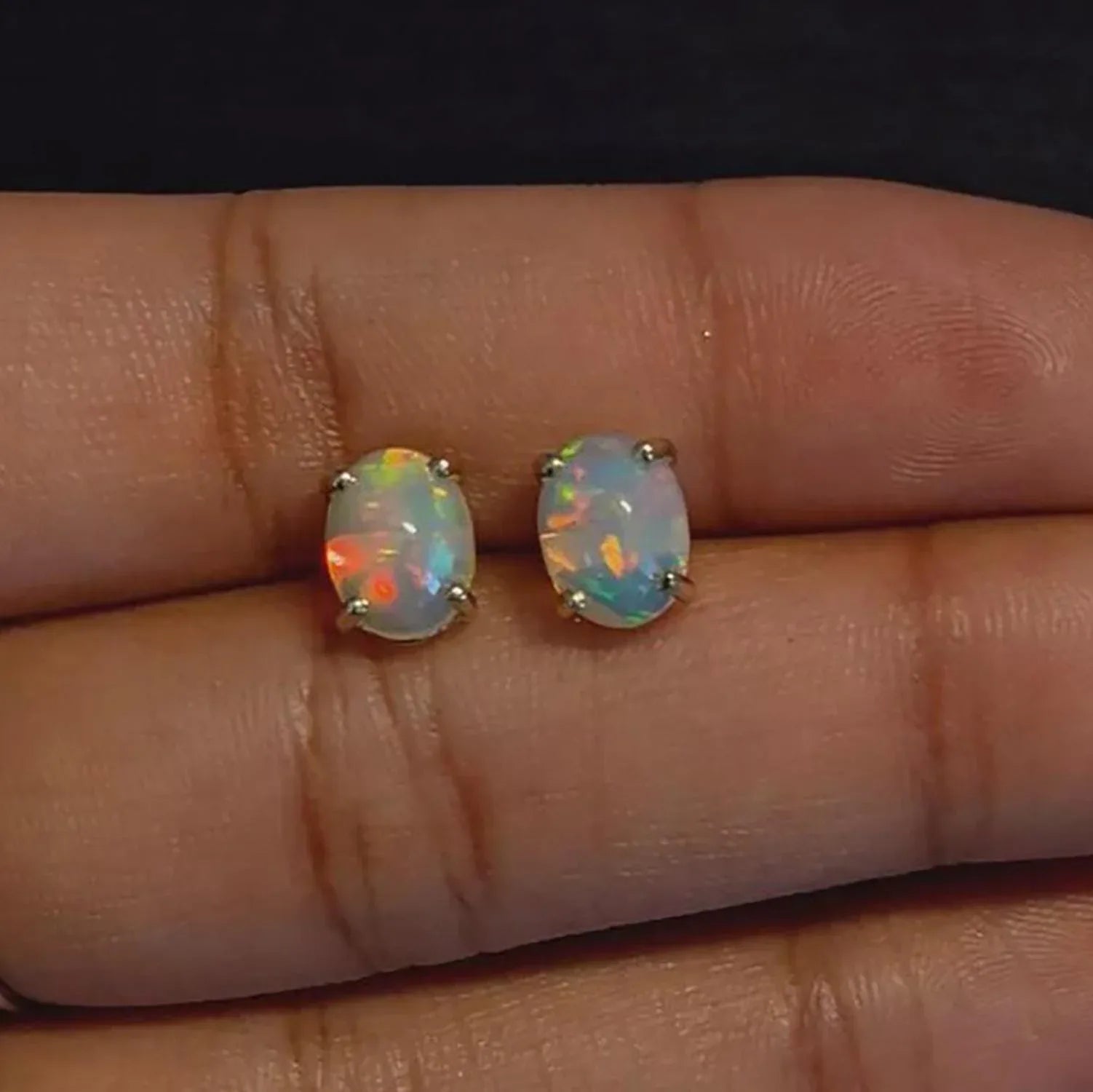 Ethiopian Opal Stud Earrings: 925 Sterling Silver, Handmade Jewelry - Himalya Quartz