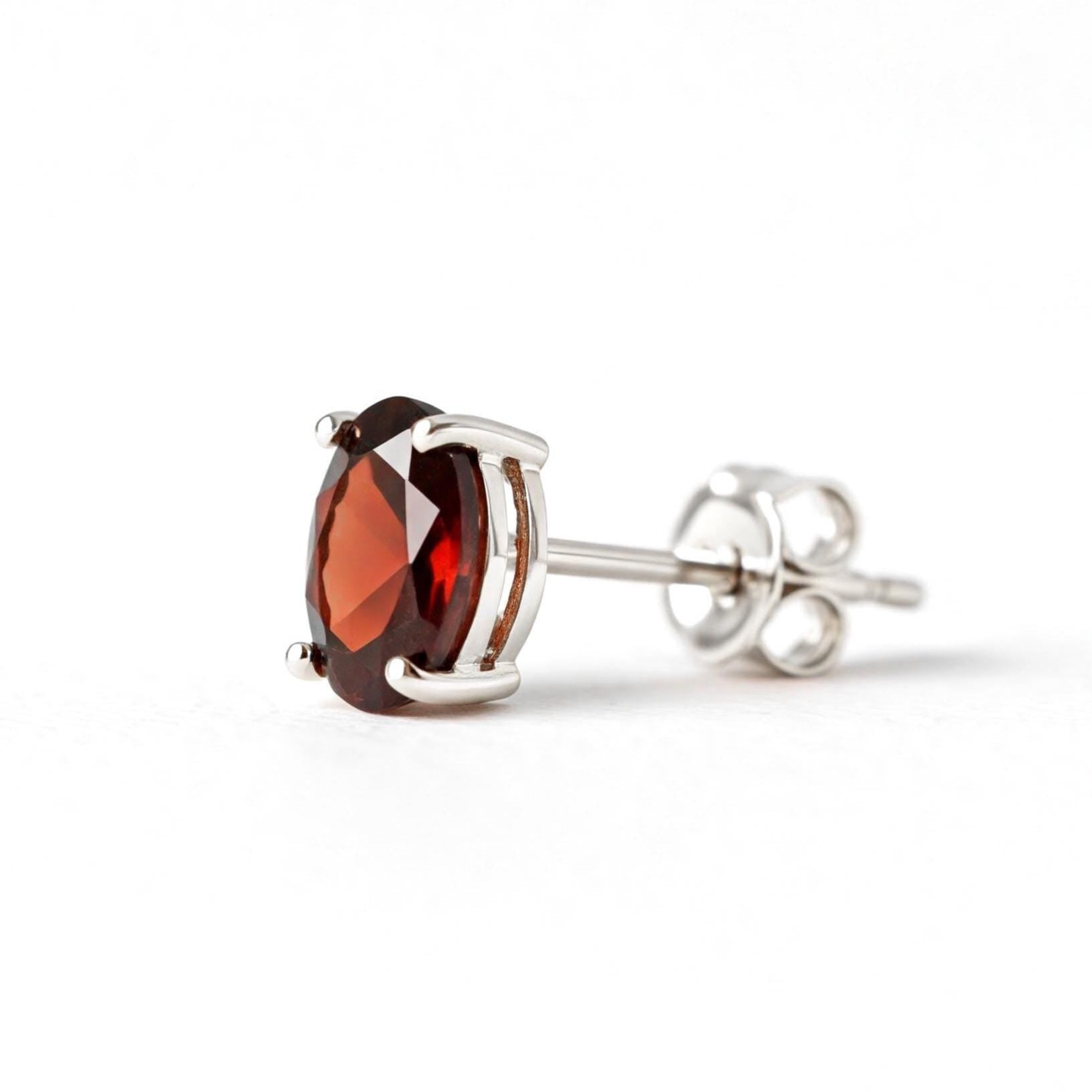 Garnet Stud Earrings: 925 Sterling Silver, January Birthstone Silver Jewelry