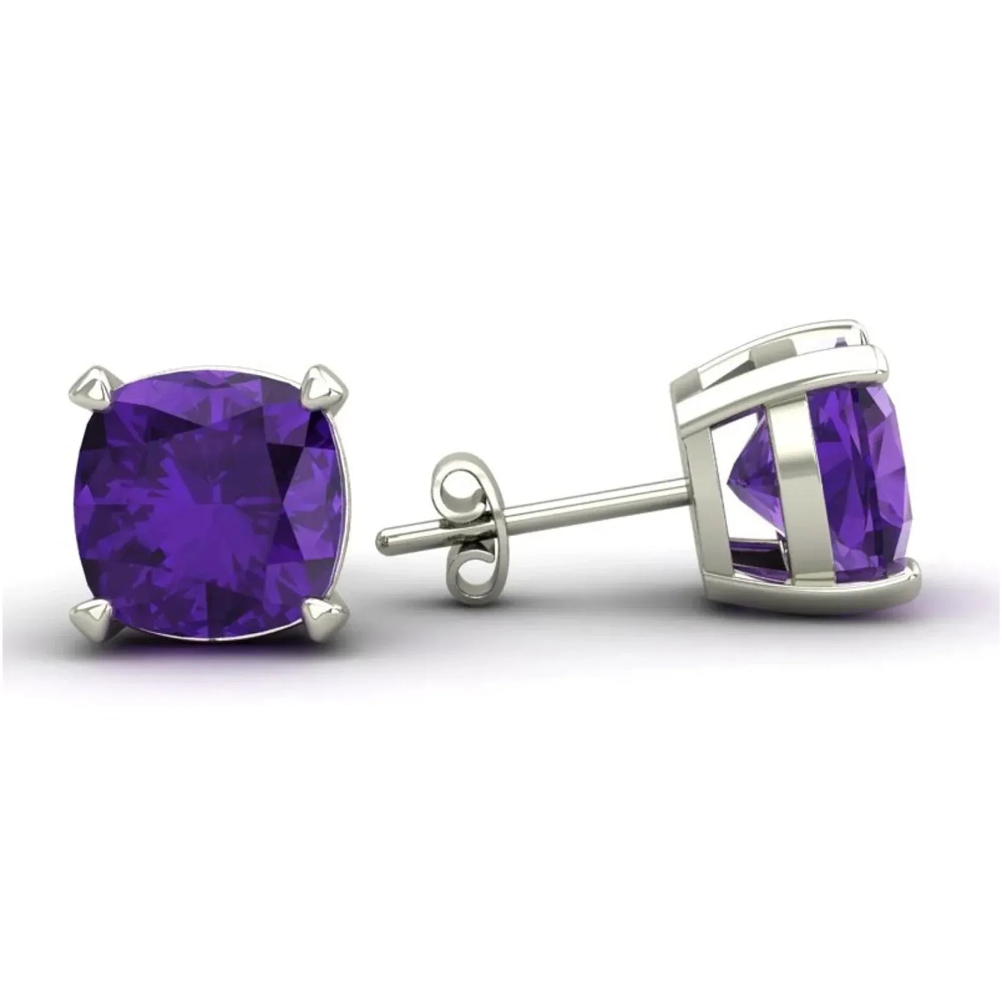 925 Sterling Silver Amethyst Stud Earrings: Minimalist Gemstone Jewelry