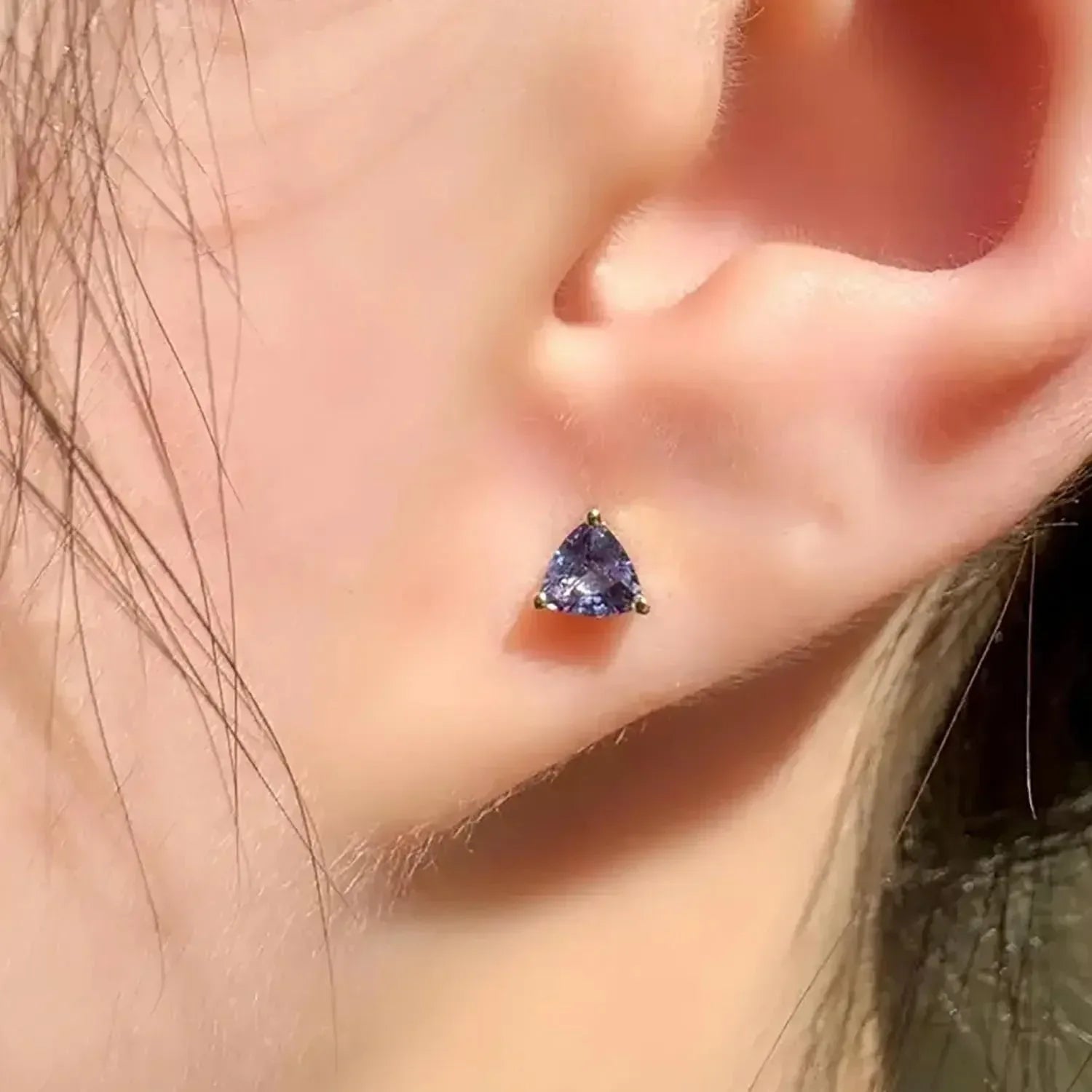 Amethyst Trillion Stud Earrings: 925 Sterling Silver, Minimalist Gemstone