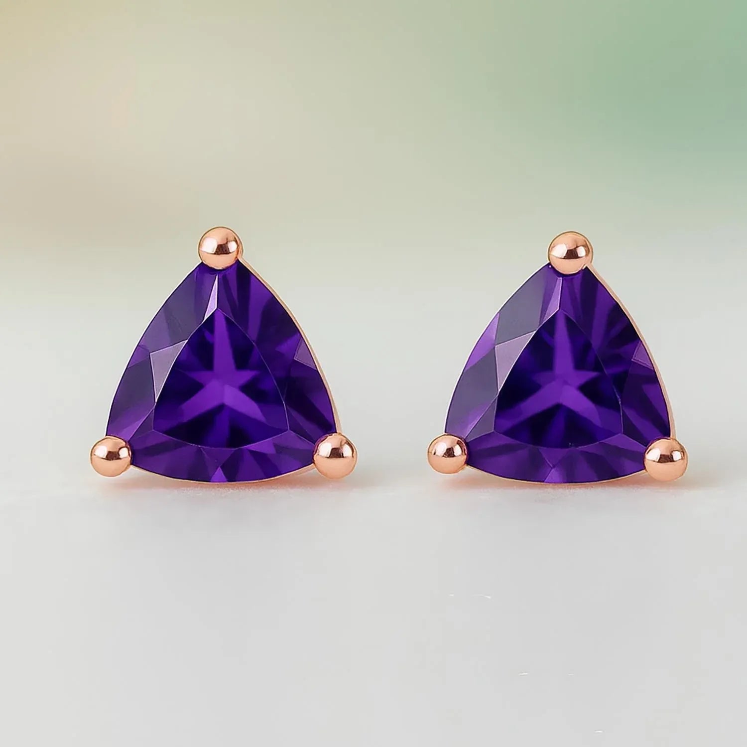 Amethyst Trillion Stud Earrings: 925 Sterling Silver, Minimalist Gemstone
