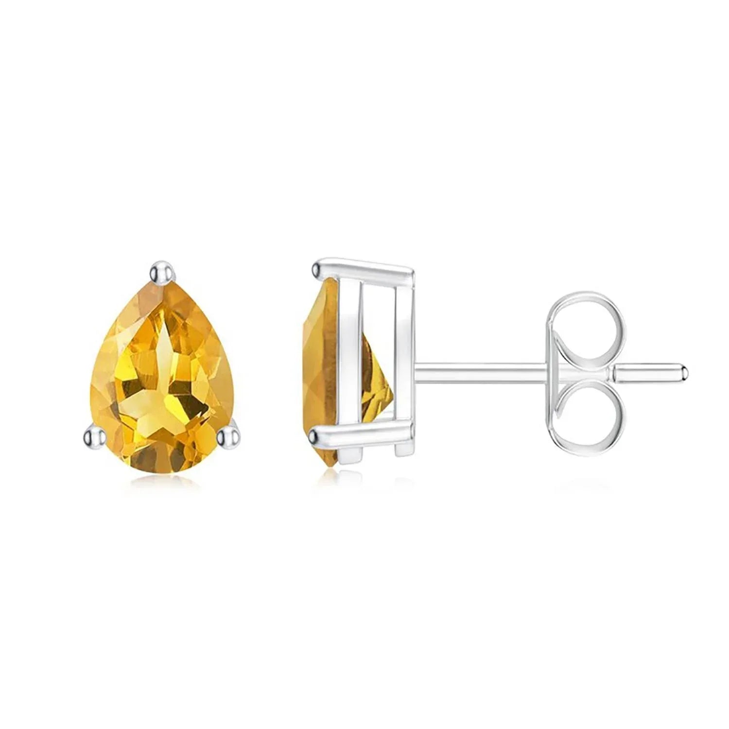 Dainty Citrine Pear Stud Earrings: 925 Sterling Silver, November Birthstone