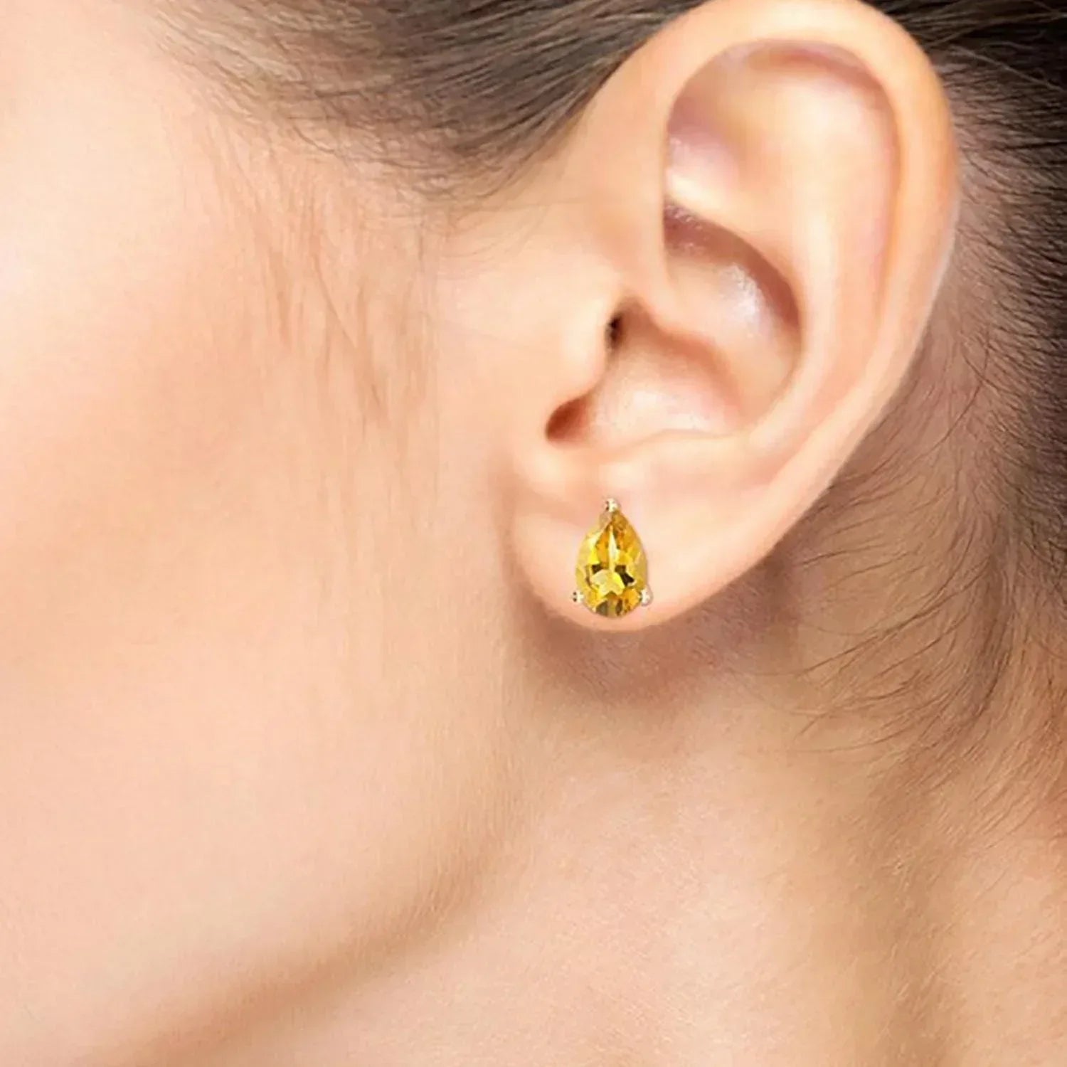 Dainty Citrine Pear Stud Earrings: 925 Sterling Silver, November Birthstone