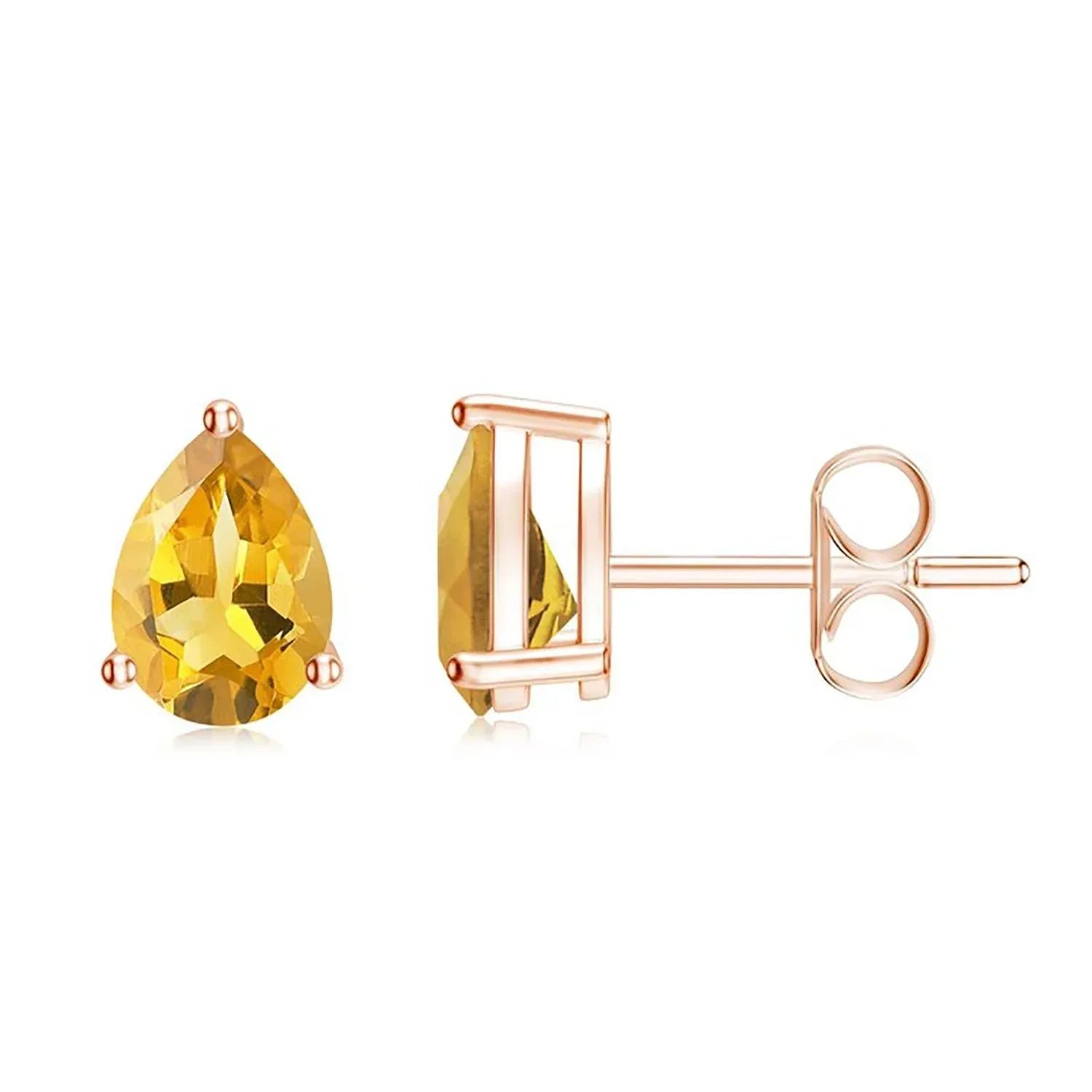 Dainty Citrine Pear Stud Earrings: 925 Sterling Silver, November Birthstone