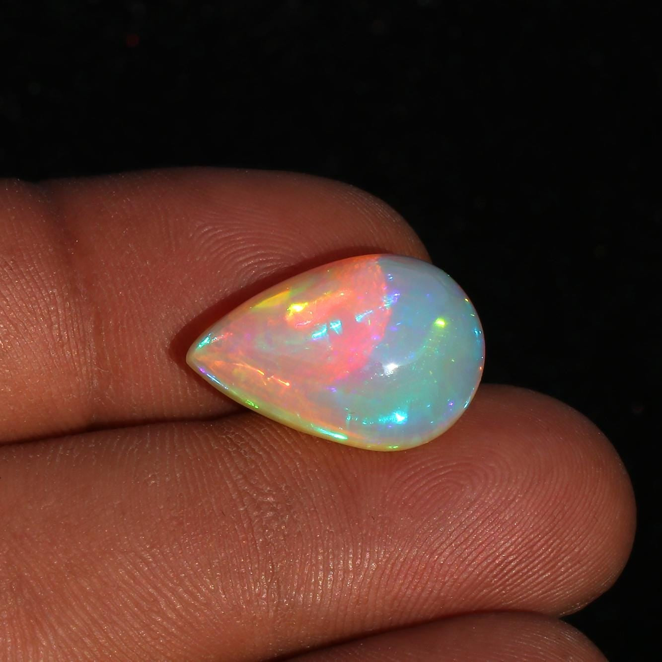 Ethiopian Opal Gemstone: 7.82 Carat Pear Cabochon for Jewelry