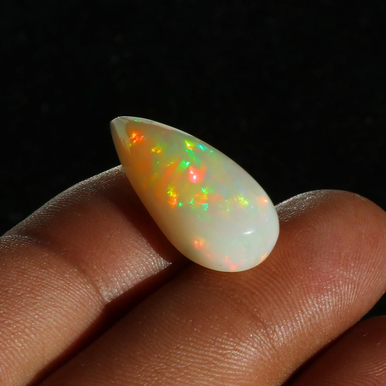 Ethiopian Welo Opal Cabochon: Rainbow Fire Pear Gemstone, 8.73 ct