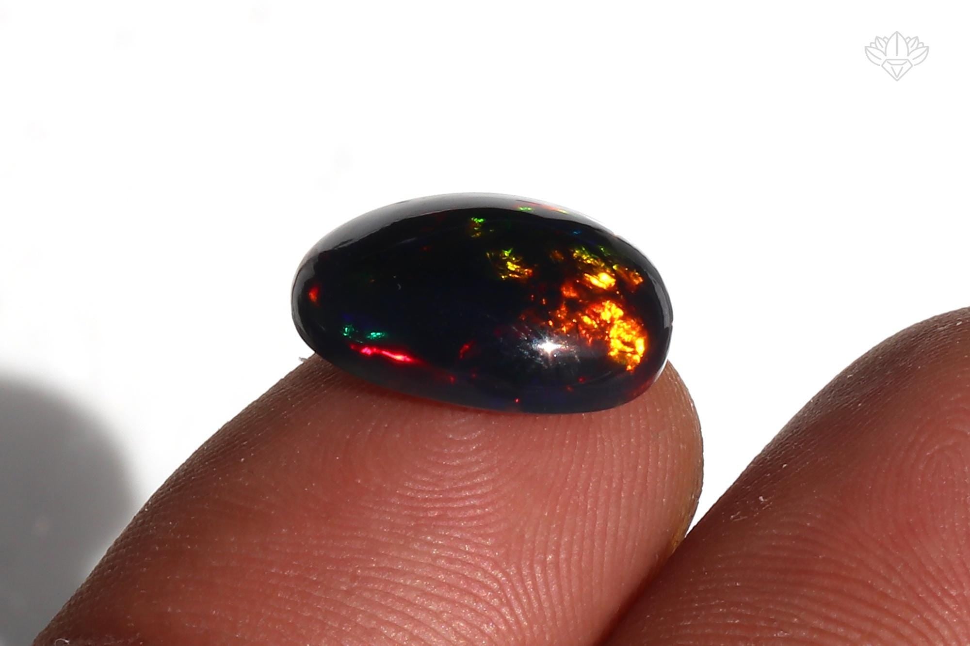 Ethiopian Black Opal Cabochon: 3.84 ct Oval Gemstone, 13x14 mm