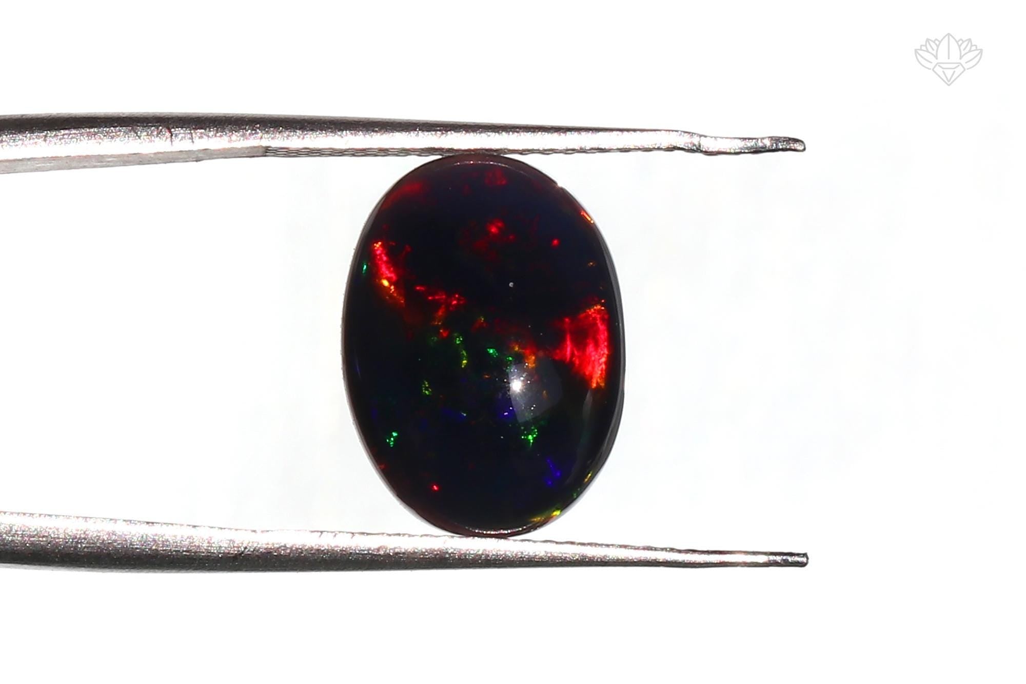 Ethiopian Black Opal Cabochon: 3.84 ct Oval Gemstone, 13x14 mm