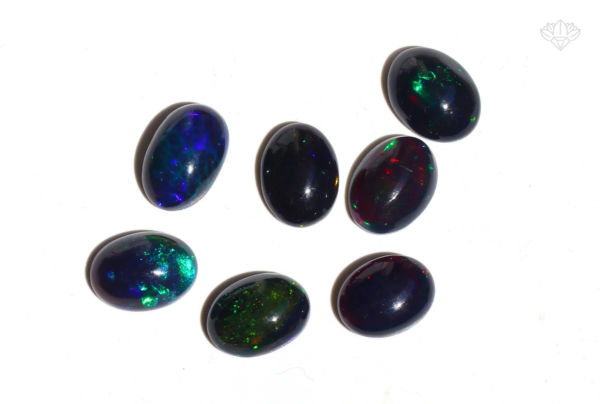 Ethiopian Black Opal Cabochon Lot (7 Pcs): AAA Grade Oval Gemstones, 8x11mm
