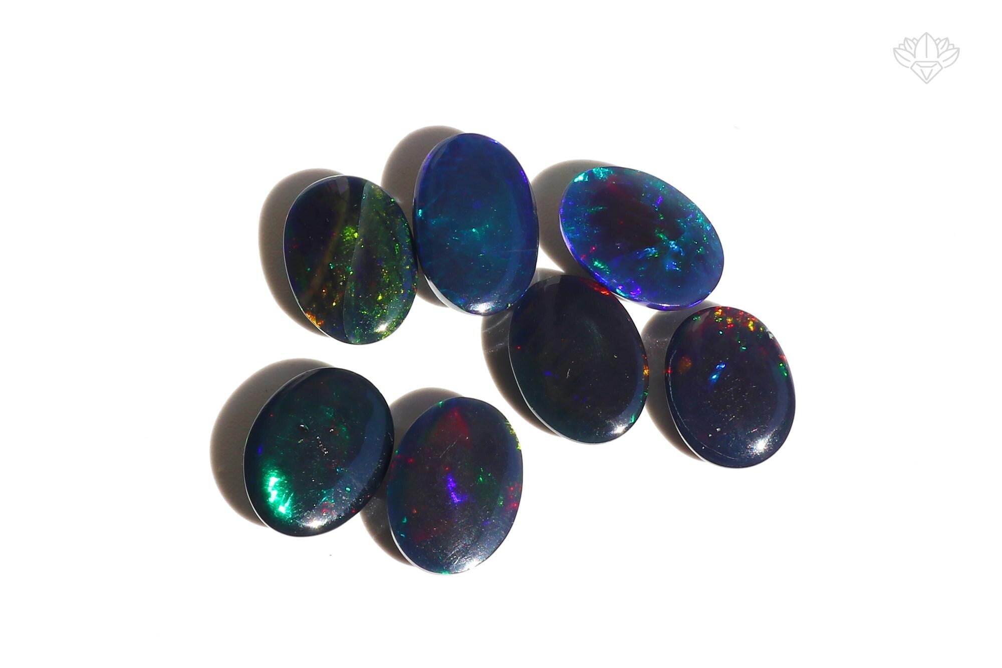 Ethiopian Black Opal Cabochon Lot (7 Pcs): AAA Grade Oval Gemstones, 8x11mm