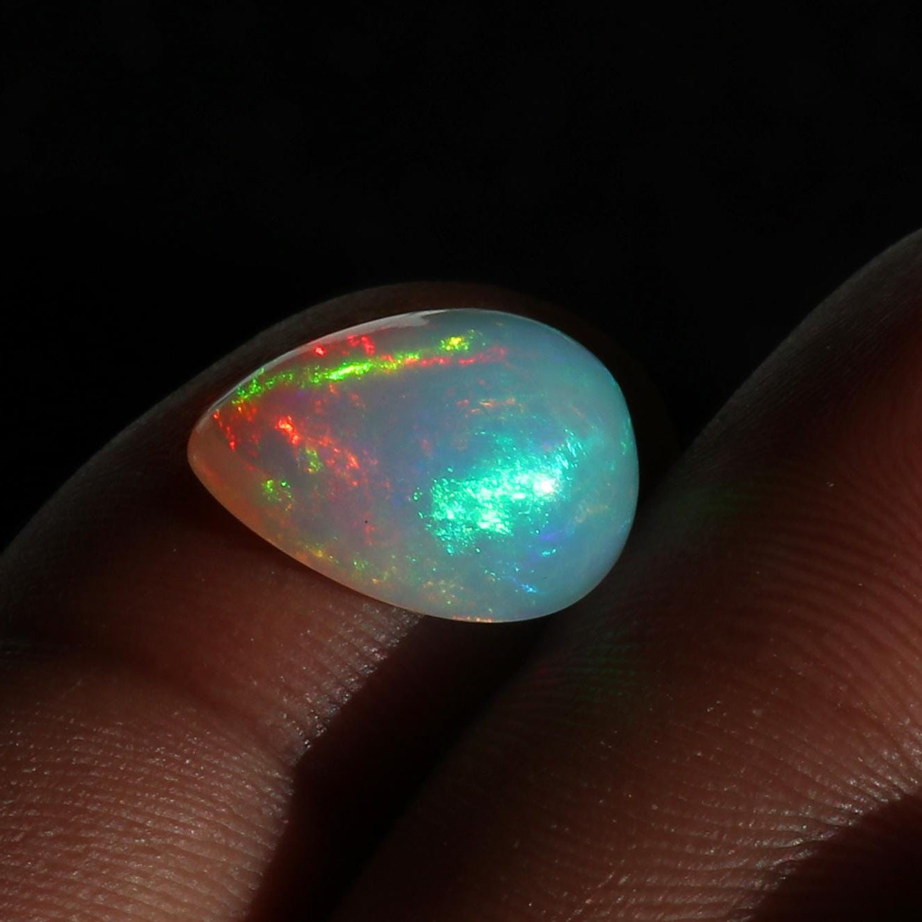 Ethiopian Welo Fire Opal Stone: 4.55 ct Pear Cabochon Gemstone