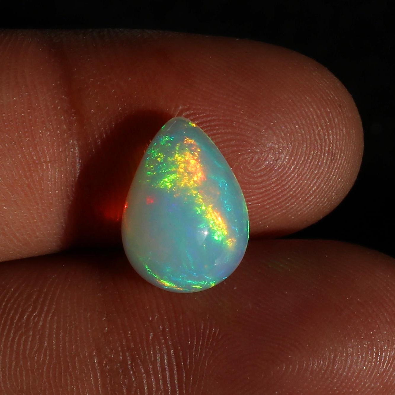 Ethiopian Welo Fire Opal Stone: 4.55 ct Pear Cabochon Gemstone