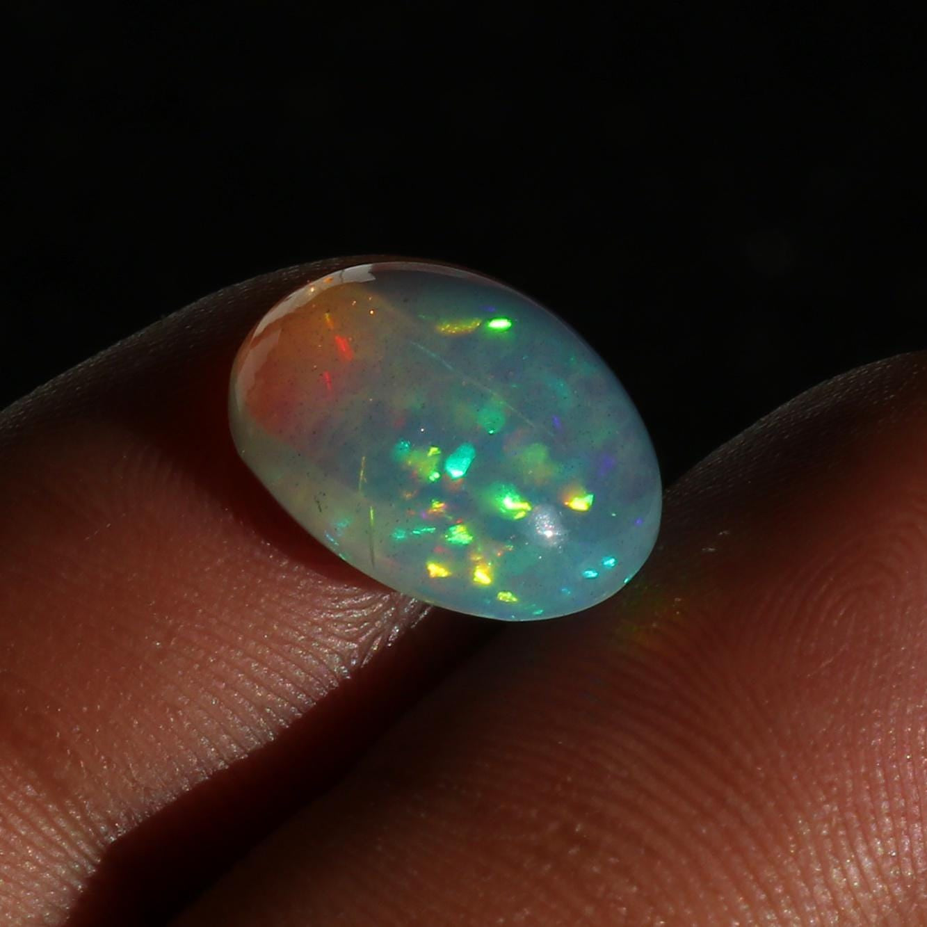 Welo Fire Opal Cabochon: 3.85 ct Ethiopian Gemstone, October Birthstone