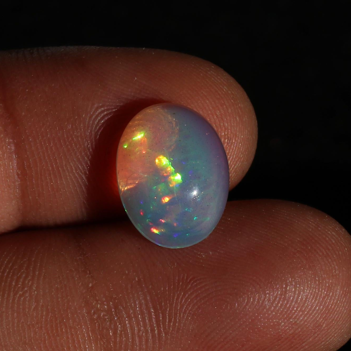 Welo Fire Opal Cabochon: 3.85 ct Ethiopian Gemstone, October Birthstone