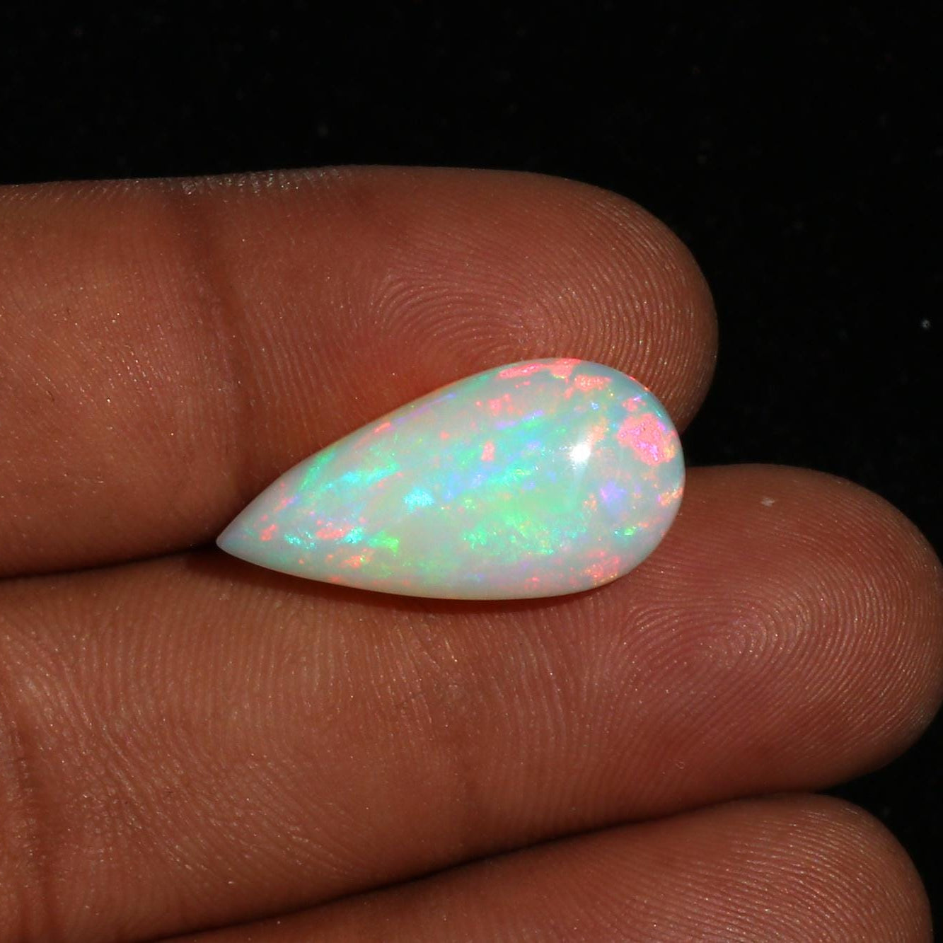 7.53 Ct Ethiopian Welo Opal Cabochon: Rainbow Fire Pear Gemstone
