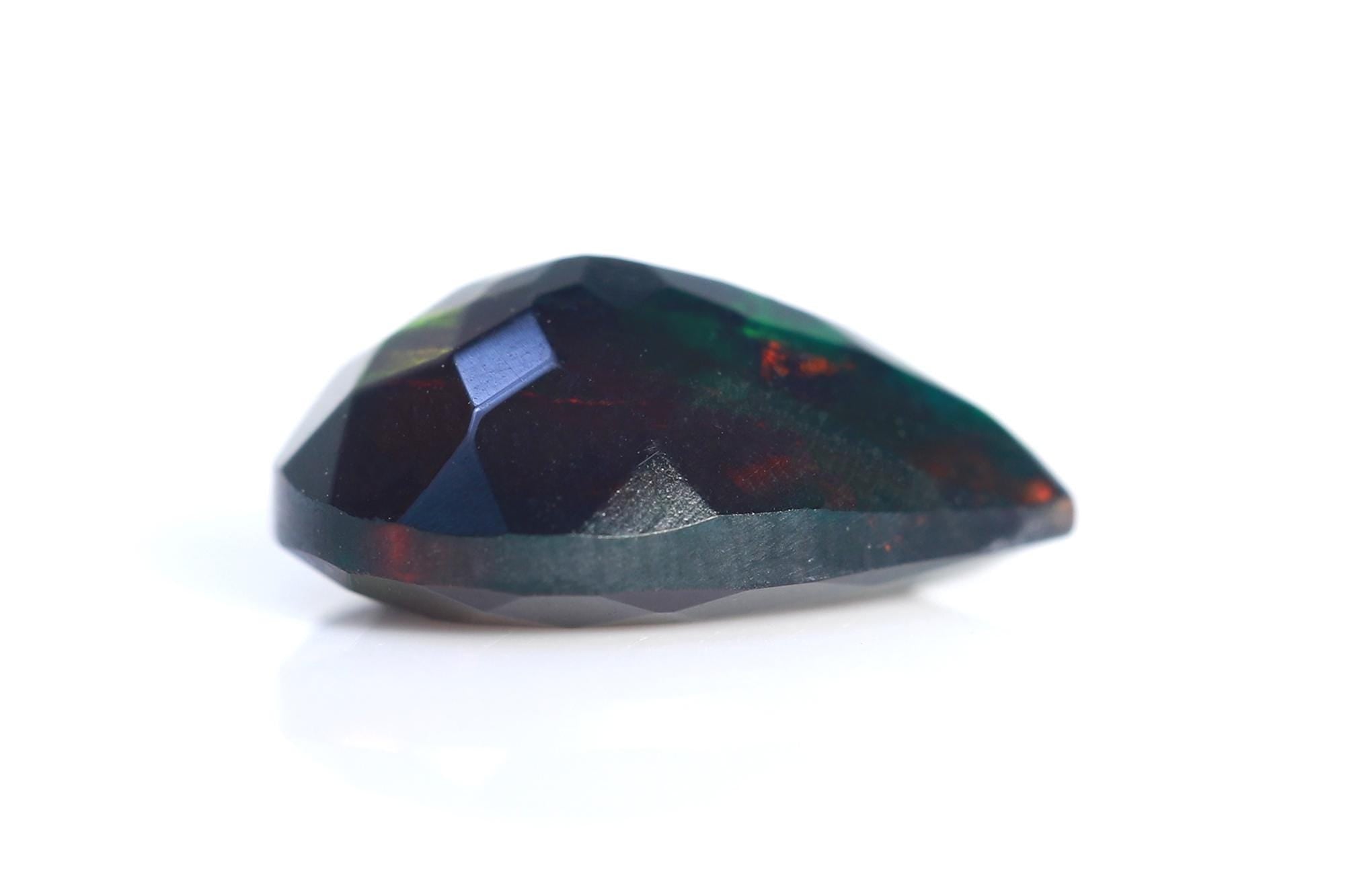 Welo Ethiopian Black Opal Pear Cabochon: 8x10mm Faceted Gemstone