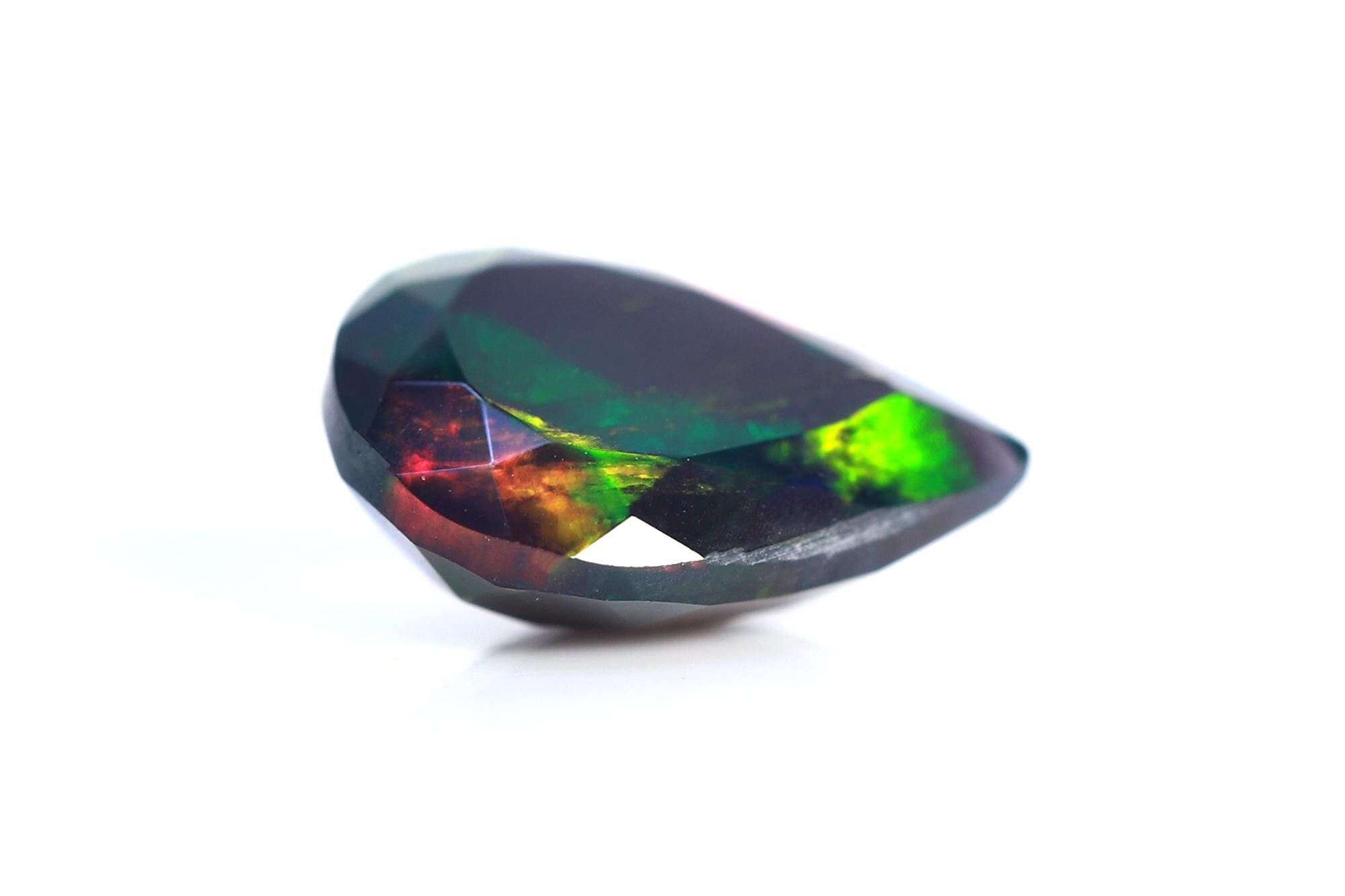 Welo Ethiopian Black Opal Pear Cabochon: 8x10mm Faceted Gemstone