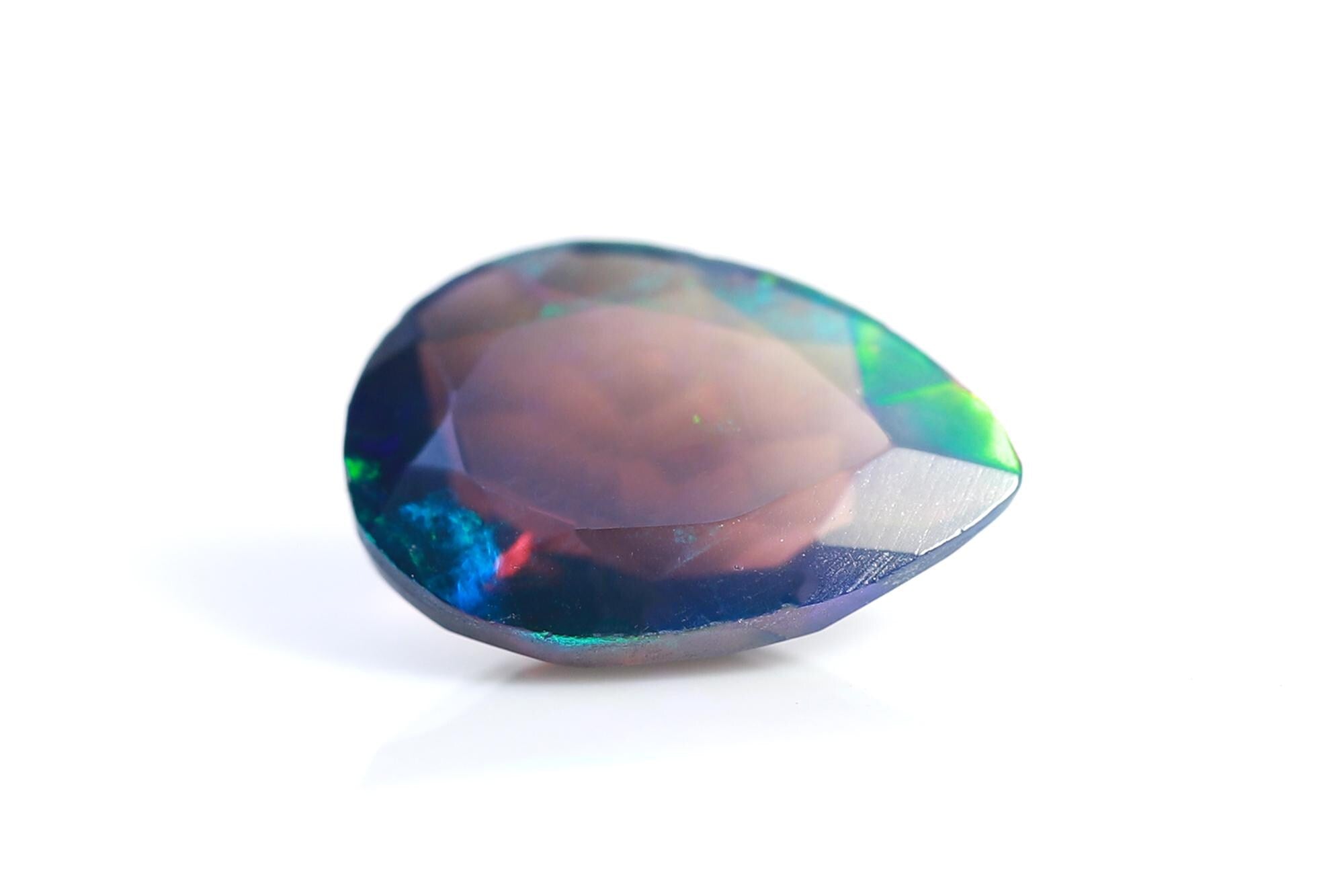 Ethiopian Black Opal Gemstone: 7x10mm Faceted Pear Cut, 1.12 Cts