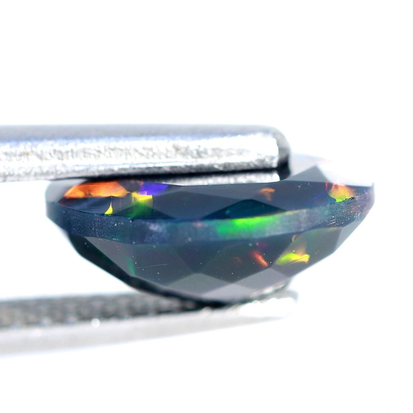 Ethiopian Black Opal Stone: 1.38ct Faceted Oval Cabochon, 8x10mm
