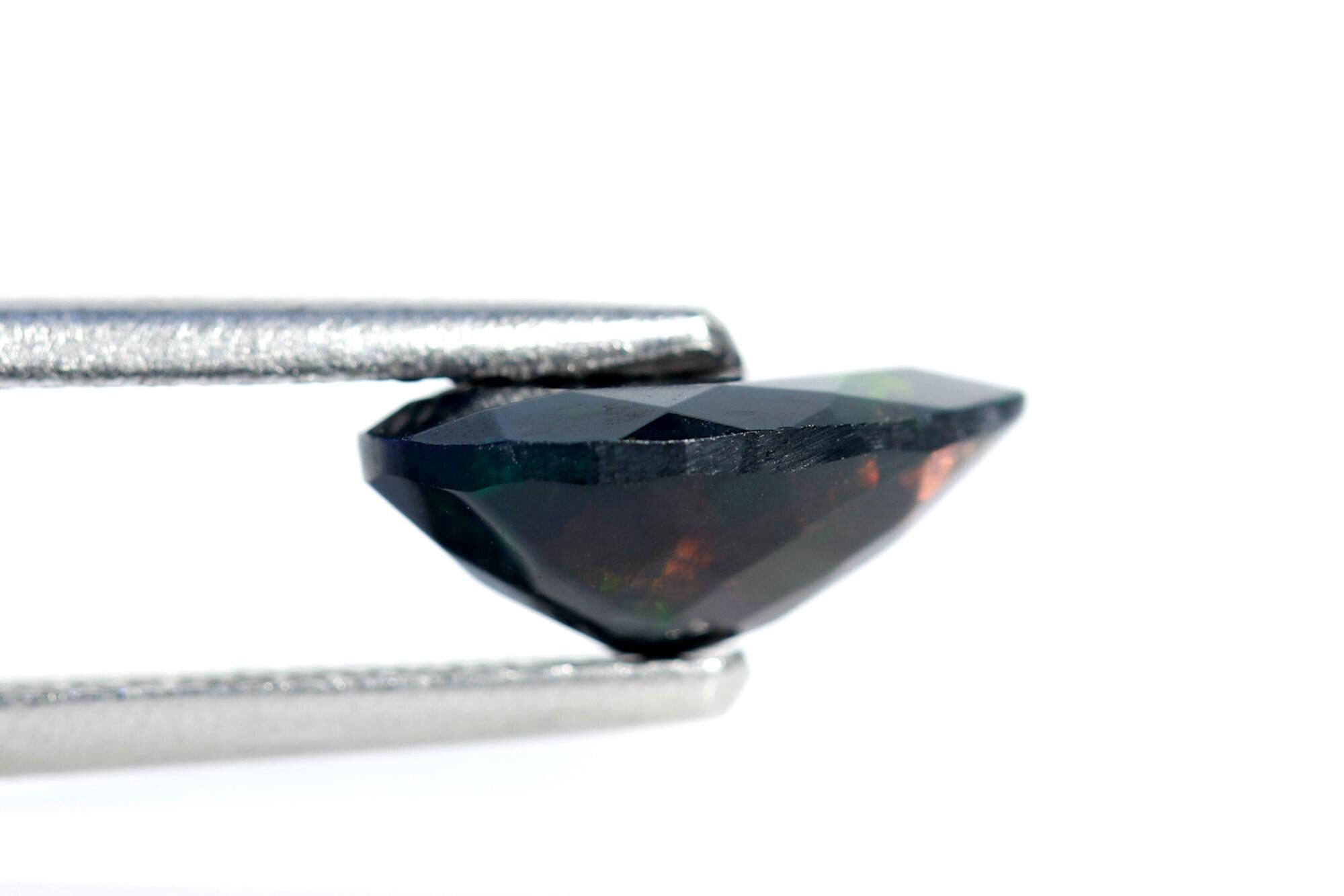Ethiopian Black Opal Stone: 7x11mm Pear Cabochon, Multi-Fire Gemstone