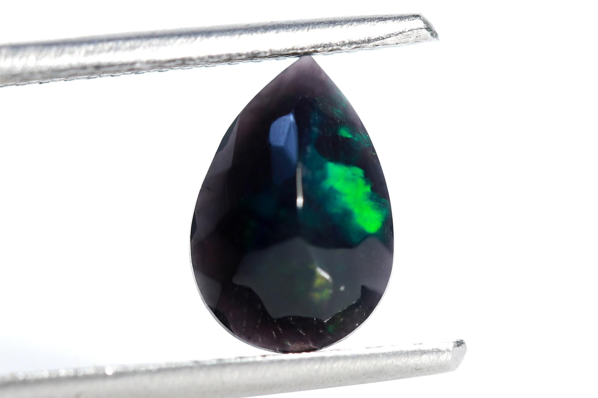 Ethiopian Black Opal Stone: 7x11mm Pear Cabochon, Multi-Fire Gemstone