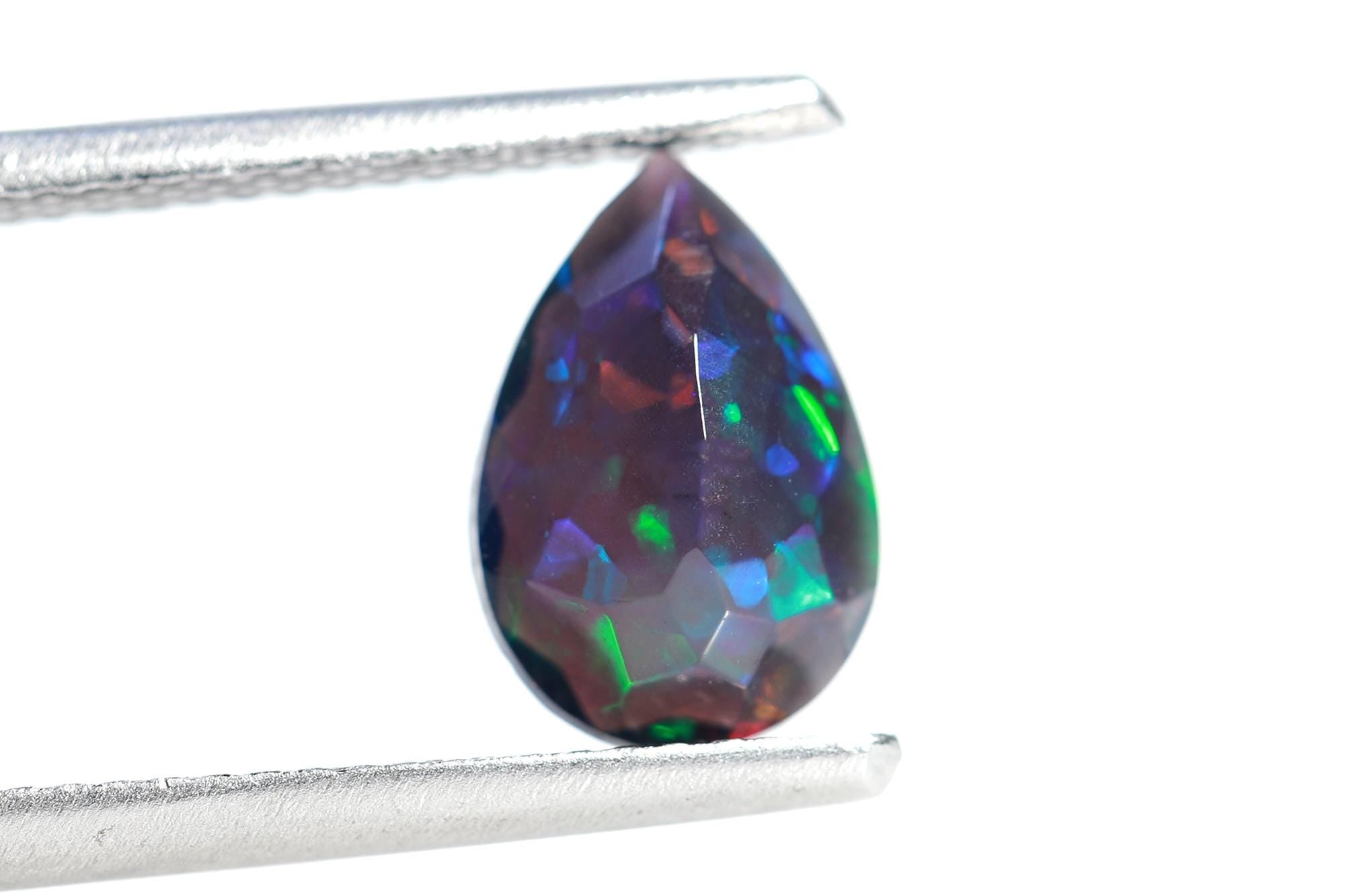7x10mm Ethiopian Black Opal Gemstone: Faceted Pear Cut Stone