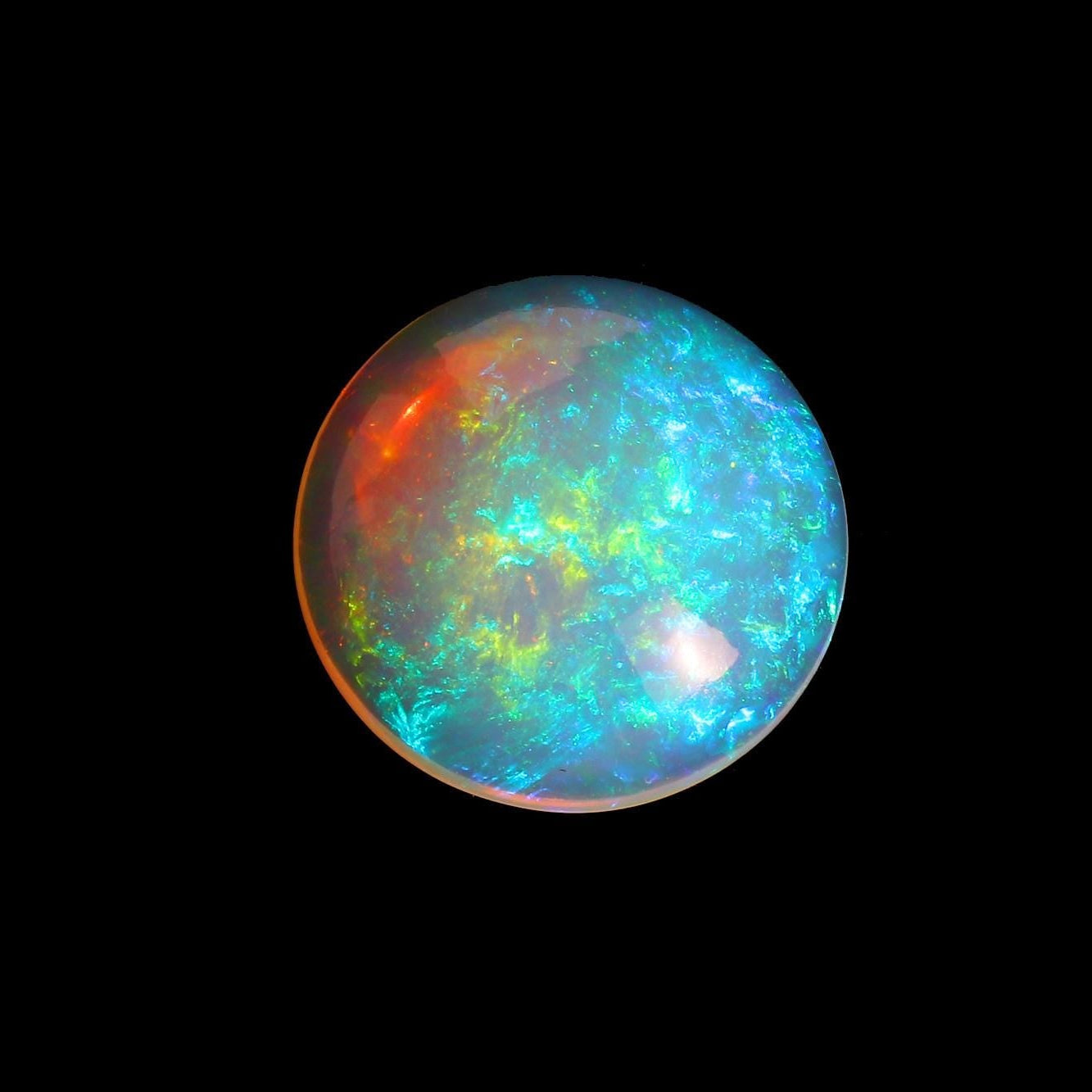 Welo Fire Opal Cabochon: 14.42 Carat Round Ethiopian Gemstone