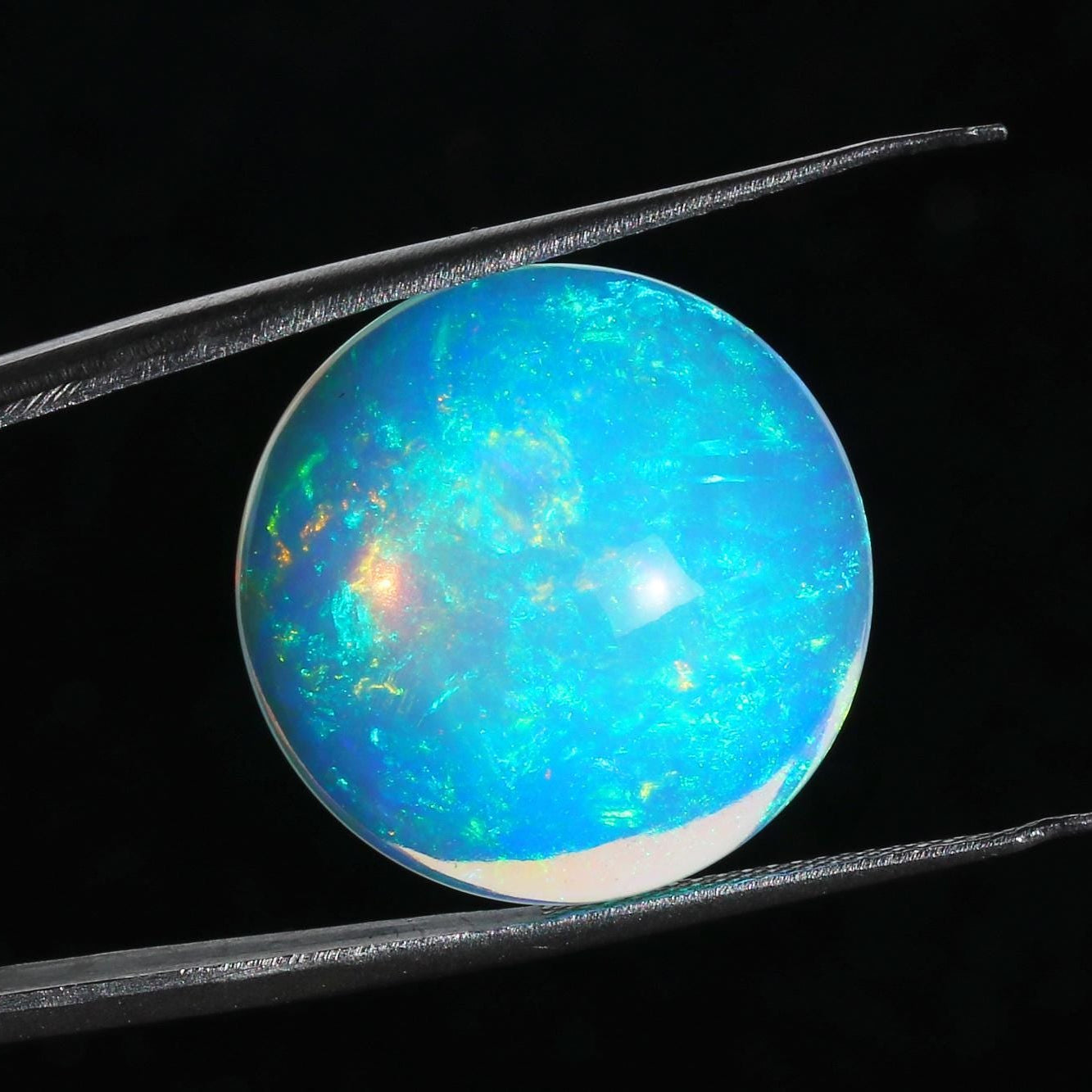 Welo Fire Opal Cabochon: 14.42 Carat Round Ethiopian Gemstone