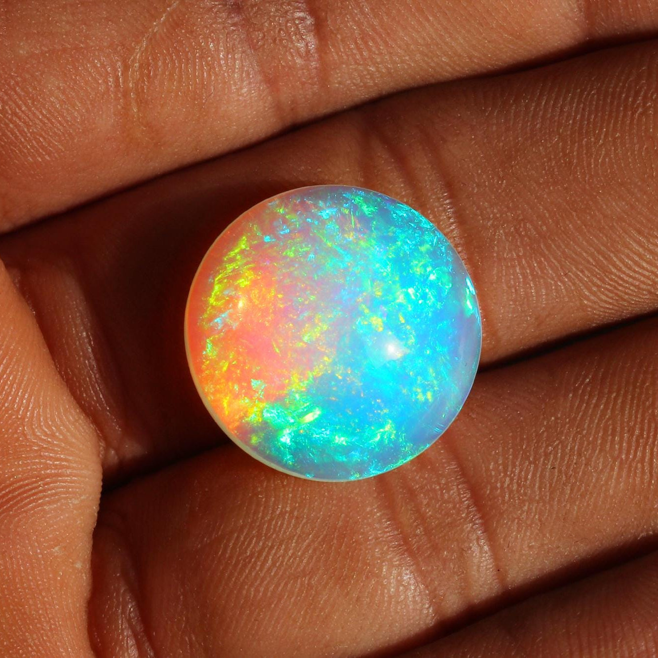 Welo Fire Opal Cabochon: 14.42 Carat Round Ethiopian Gemstone