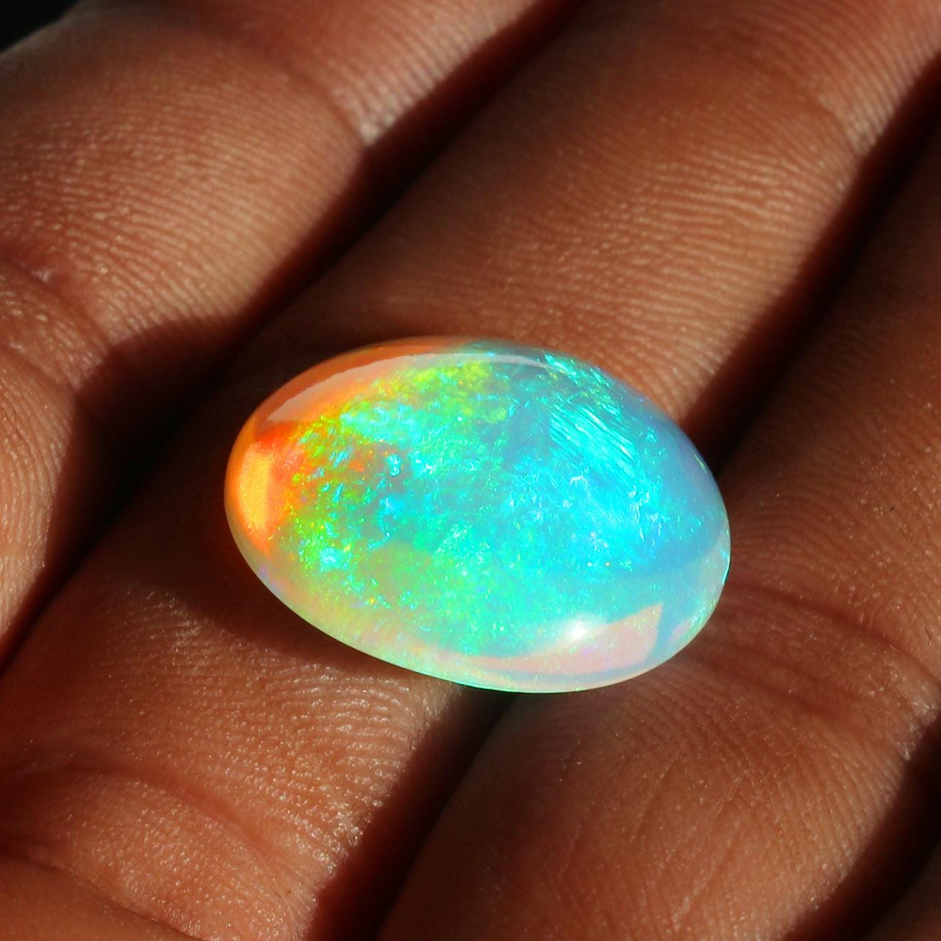 Welo Fire Opal Cabochon: 14.42 Carat Round Ethiopian Gemstone