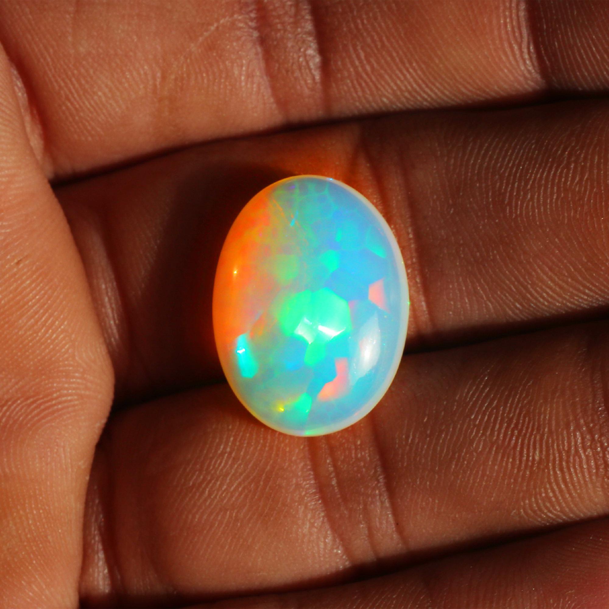 Welo Ethiopian Opal Cabochon: Full Flash Oval Gemstone, 16x21 mm